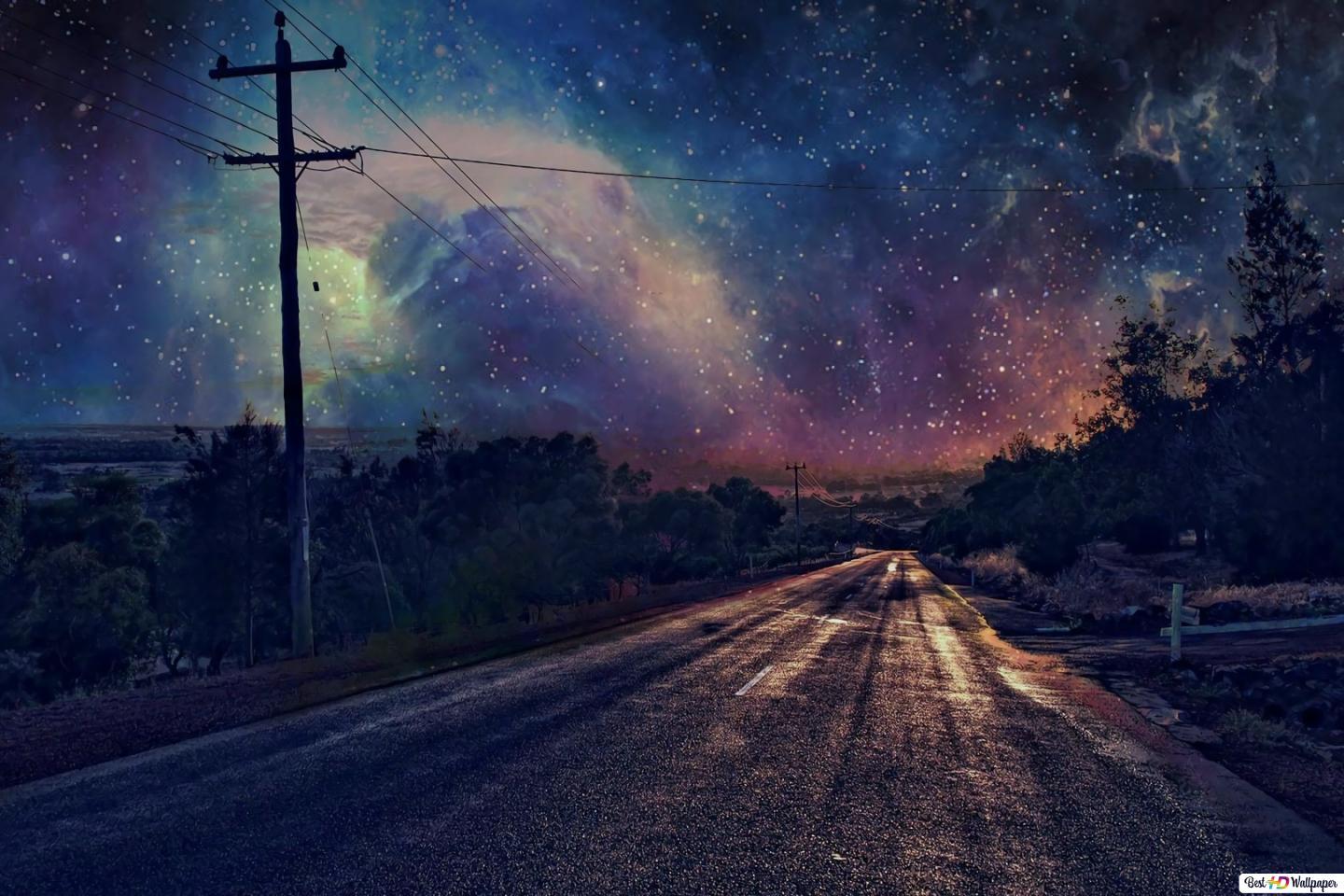 1440x960 Country road at starry night HD wallpaper download & Sky wallpaper