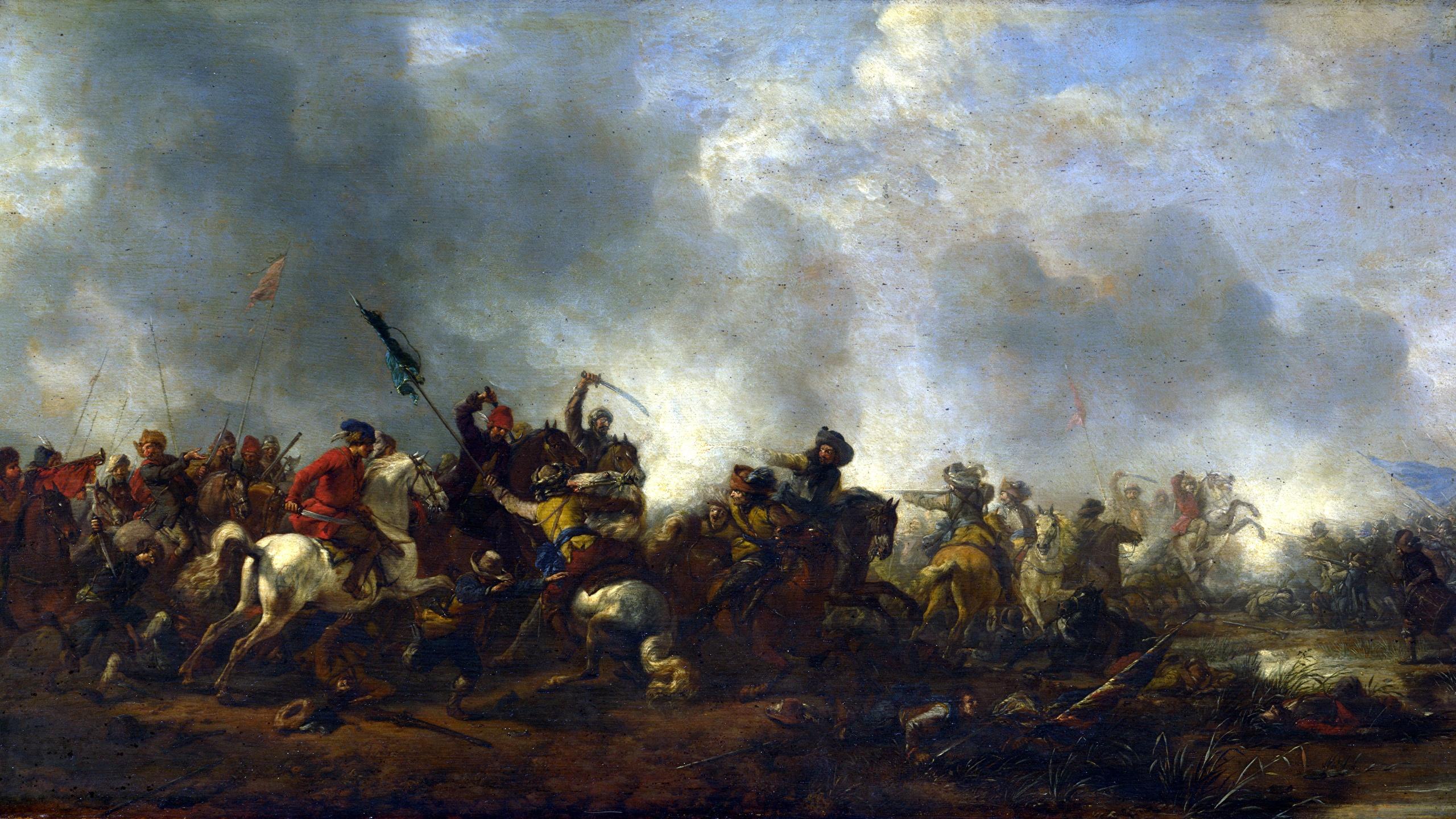 2560x1440 Wallpaper horse War soldier Philips Wouwermans, Cavalry 2560x1440