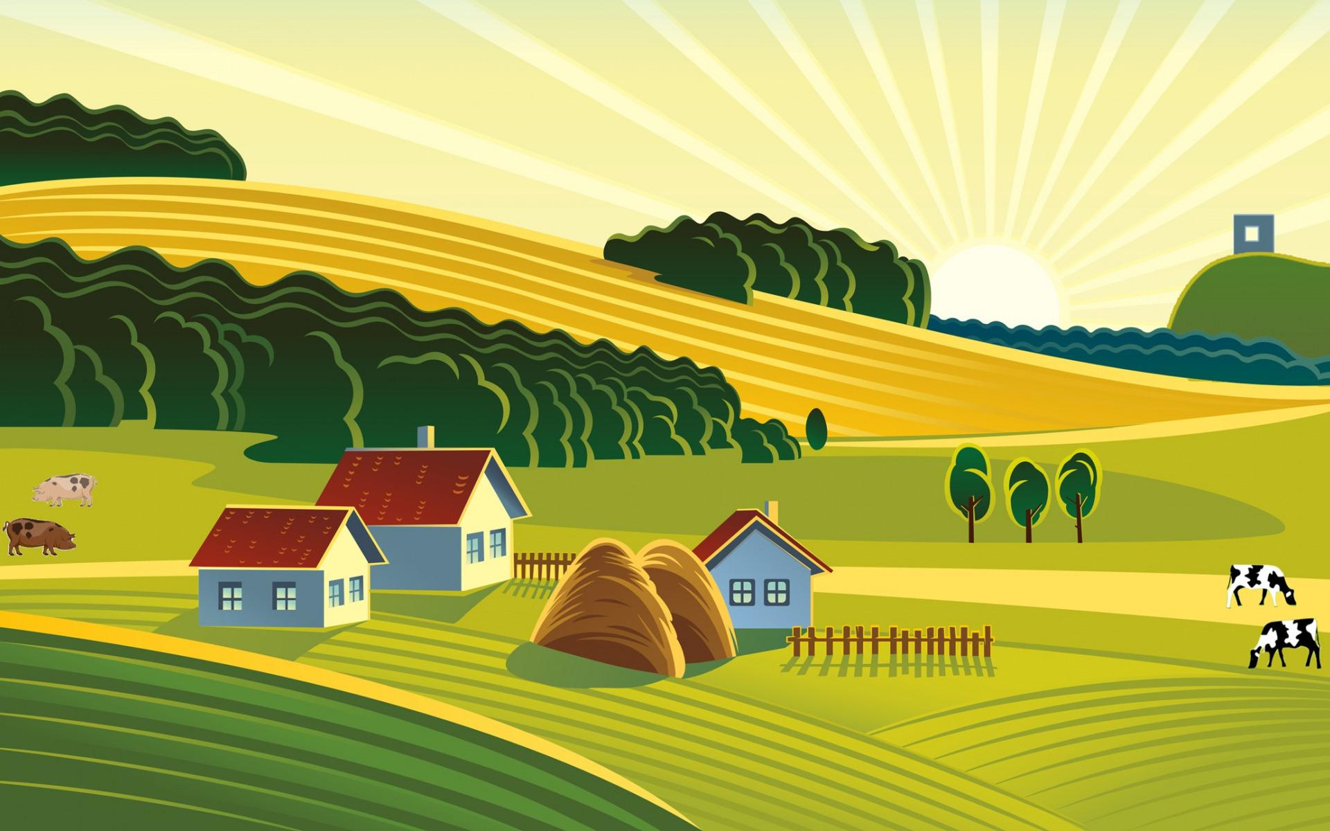 1920x1200 Download wallpaper village art, cartoon village, evening, sunset, background with village for desktop with resolution 1920x1200. High Quality HD picture wallpaper