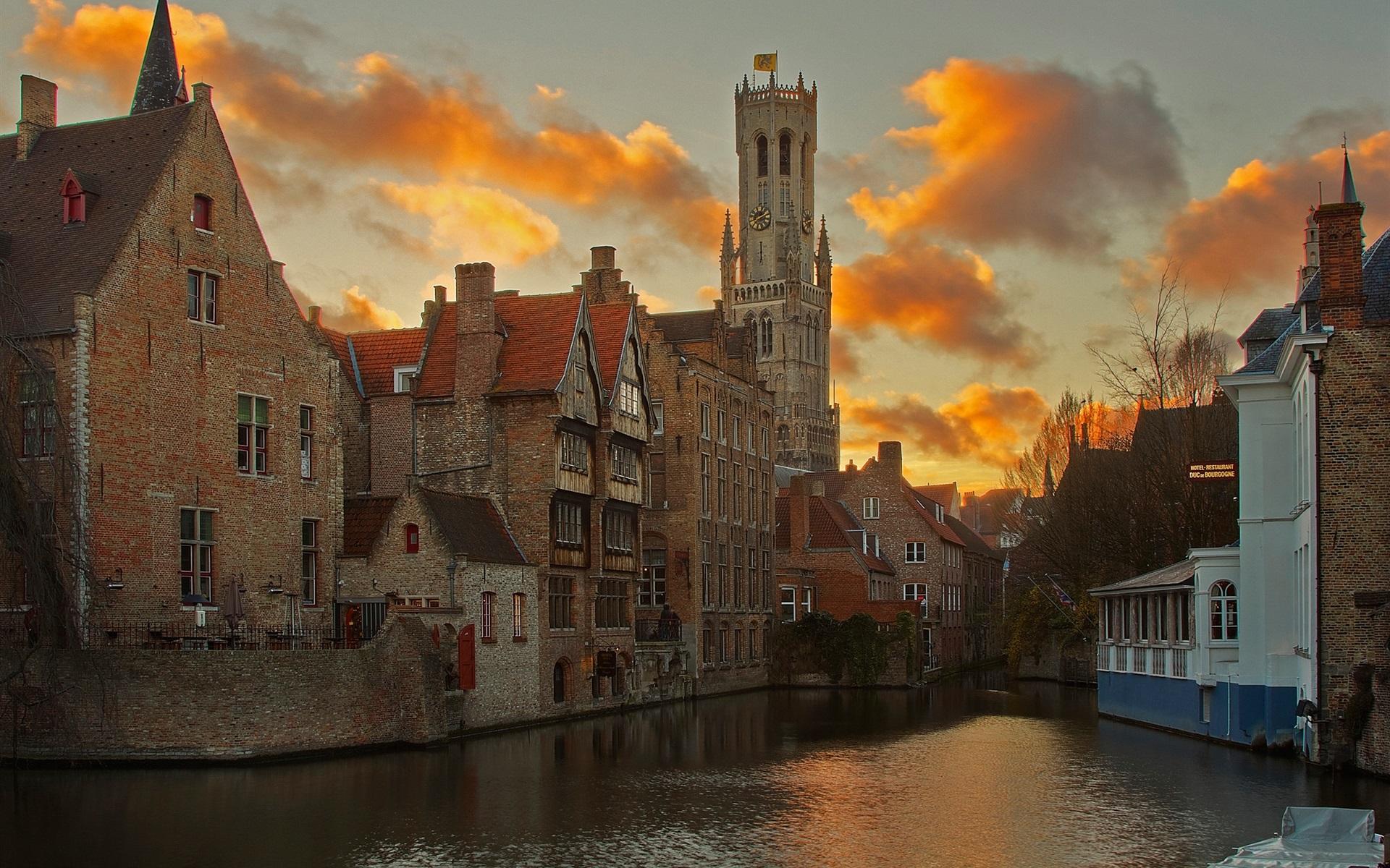 1920x1200 Wallpaper Bruges, Belgium, River, Houses, Clouds, Dusk Of Bruges Wallpaper & Background Download