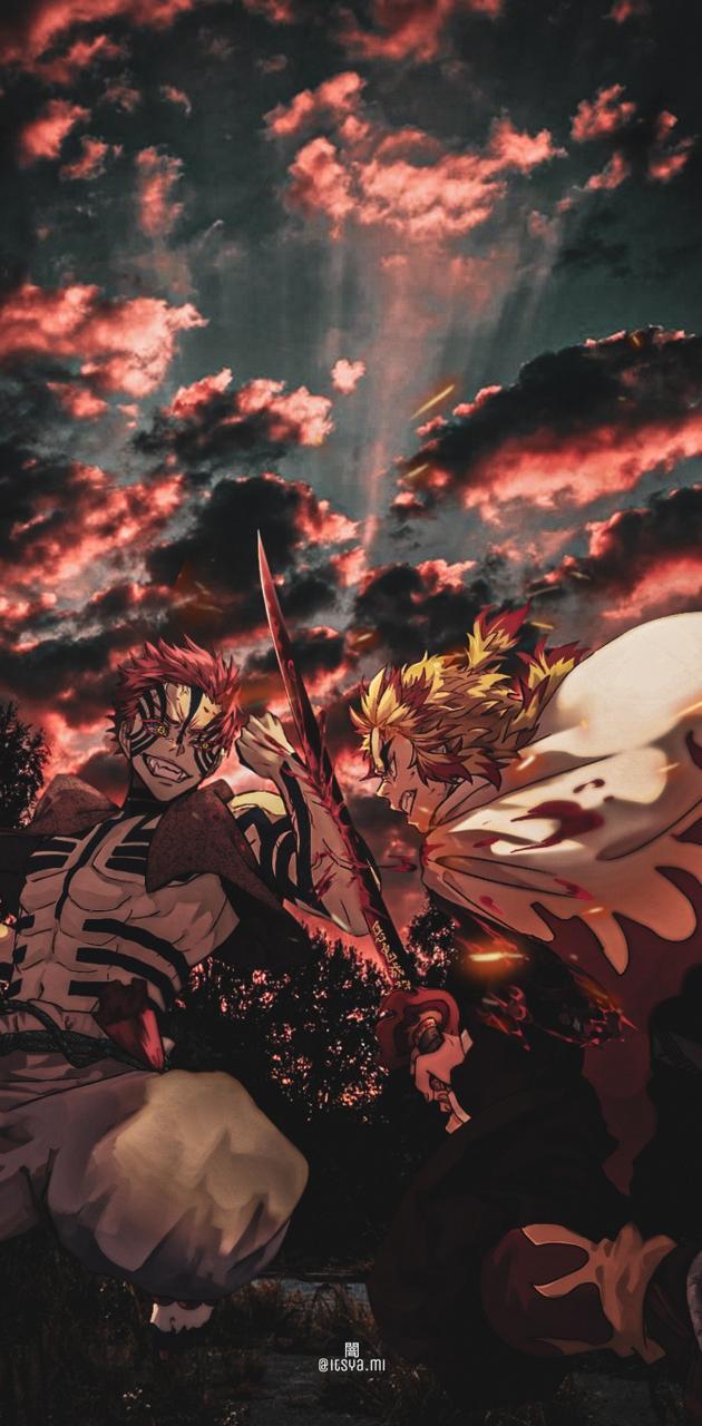 630x1280 Rengoku vs akaza wallpaper