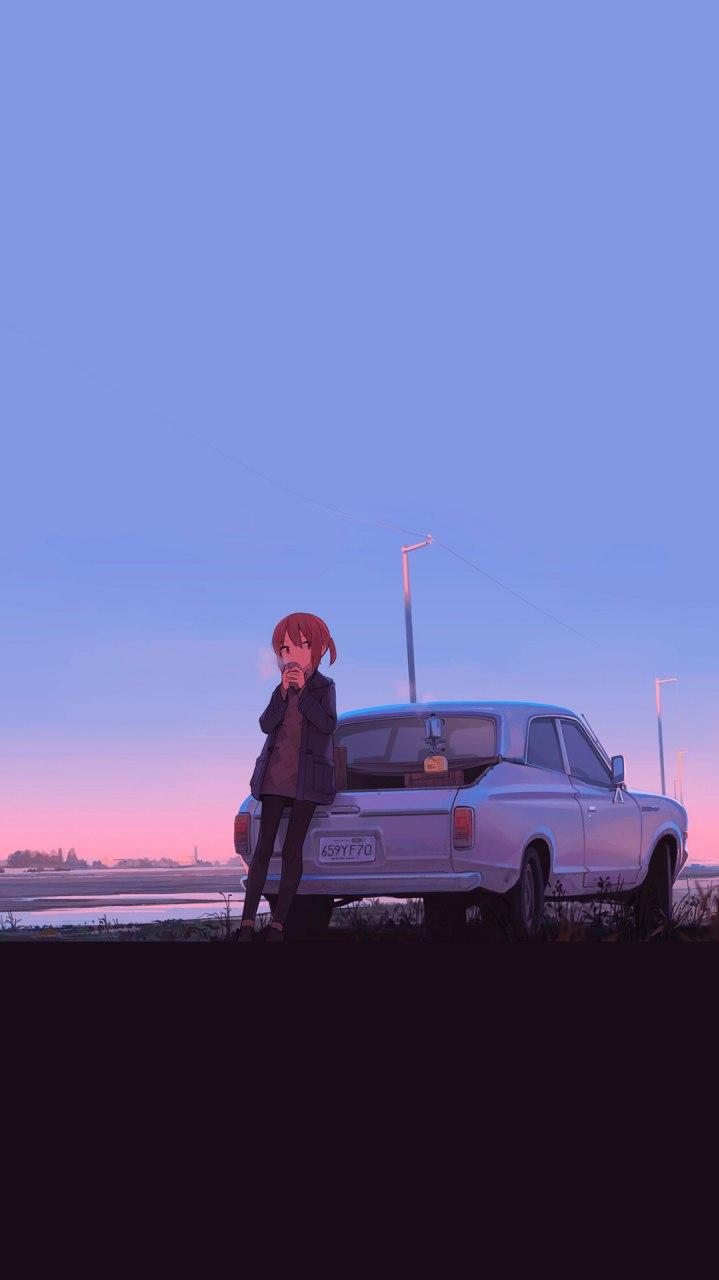 719x1280 Girl with Car Anime iPhone Wallpaper Wallpaper : iPhone Wallpaper