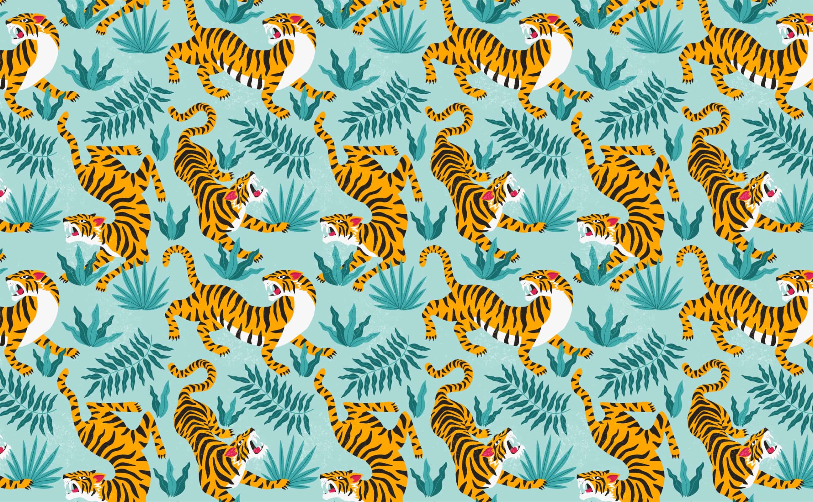 2592x1602 Artistic teal illustrated tiger Pattern Wallpaper for Walls. Year of the Tiger