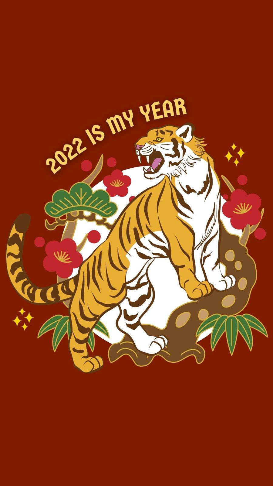 900x1600 Red Orange and Brown Year of the Tiger Chinese New Year Phone Wallpaper