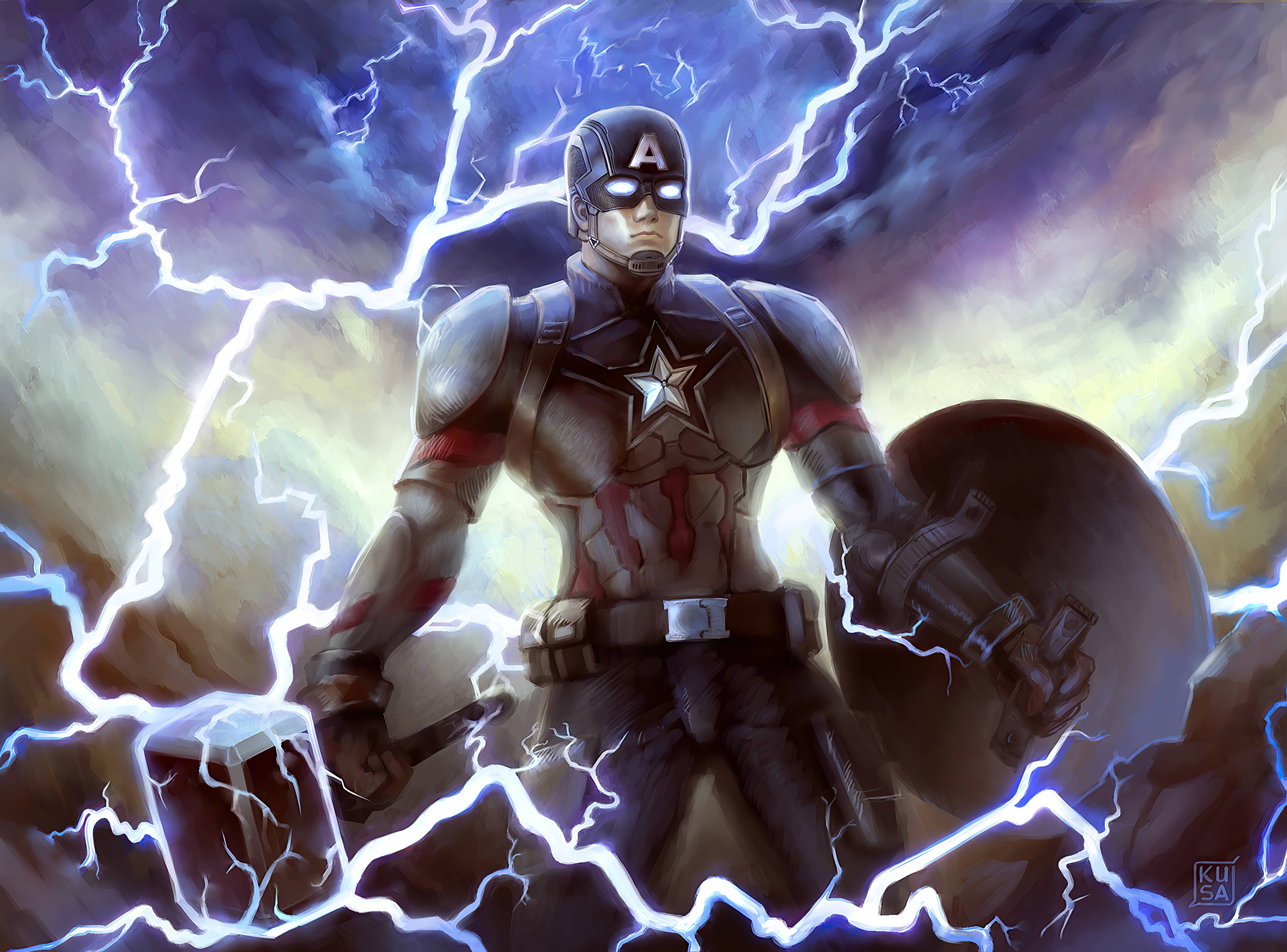 3840x2842 Captain America with Shield & Mjölnir Wallpaper, HD Superheroes 4K Wallpaper, Image, Photo and Background