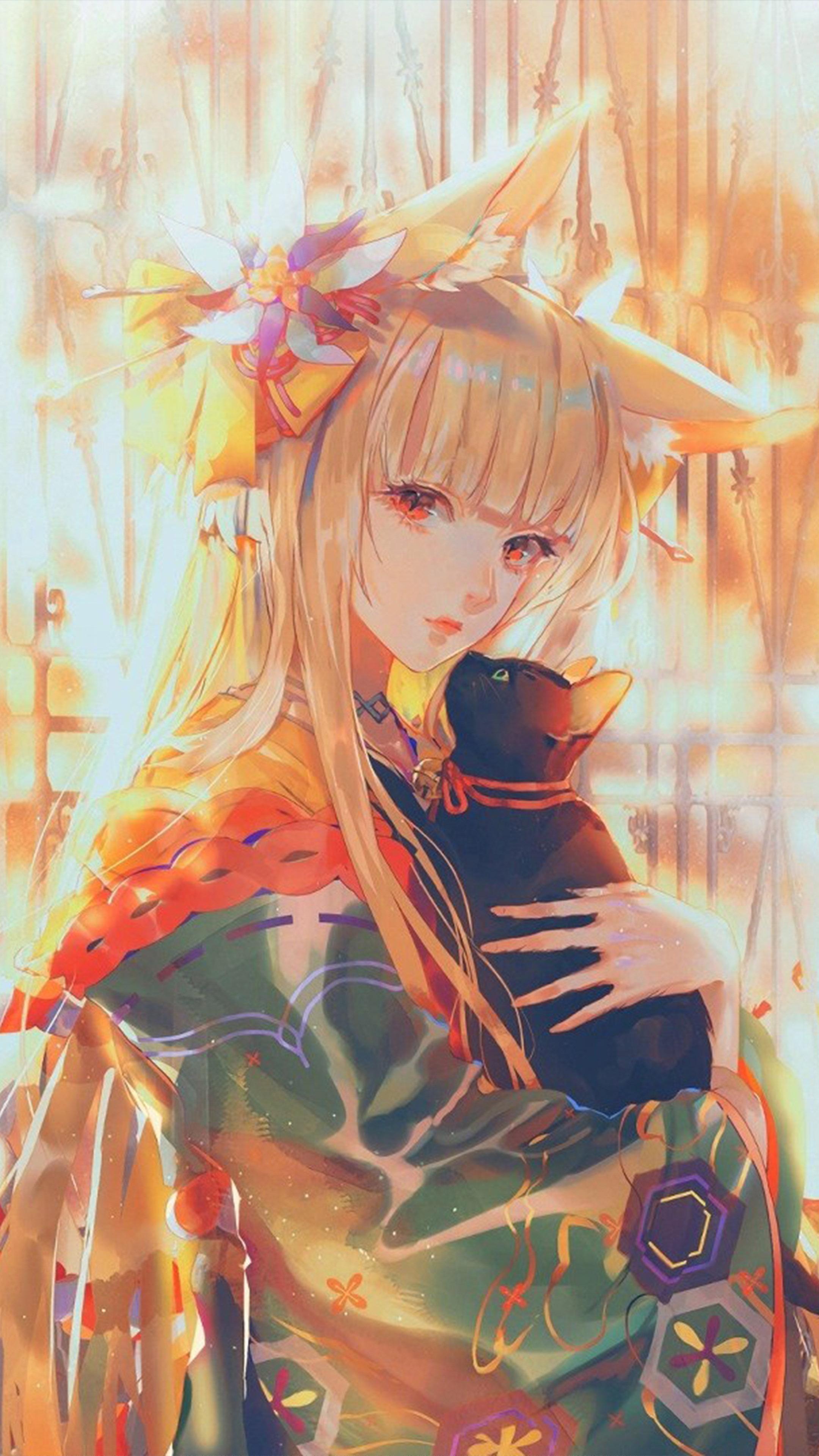 2160x3840 Anime Girl With Cat 4K Ultra HD Mobile Wallpaper