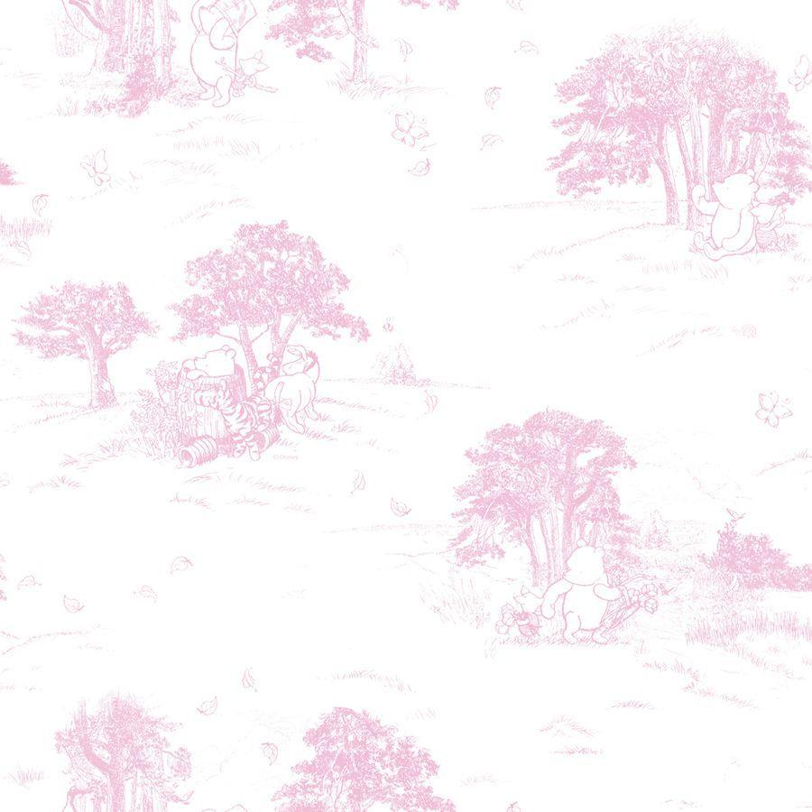 Provencale Pale Pink Toile De Jouy Shabby Chic Wallpaper 6121