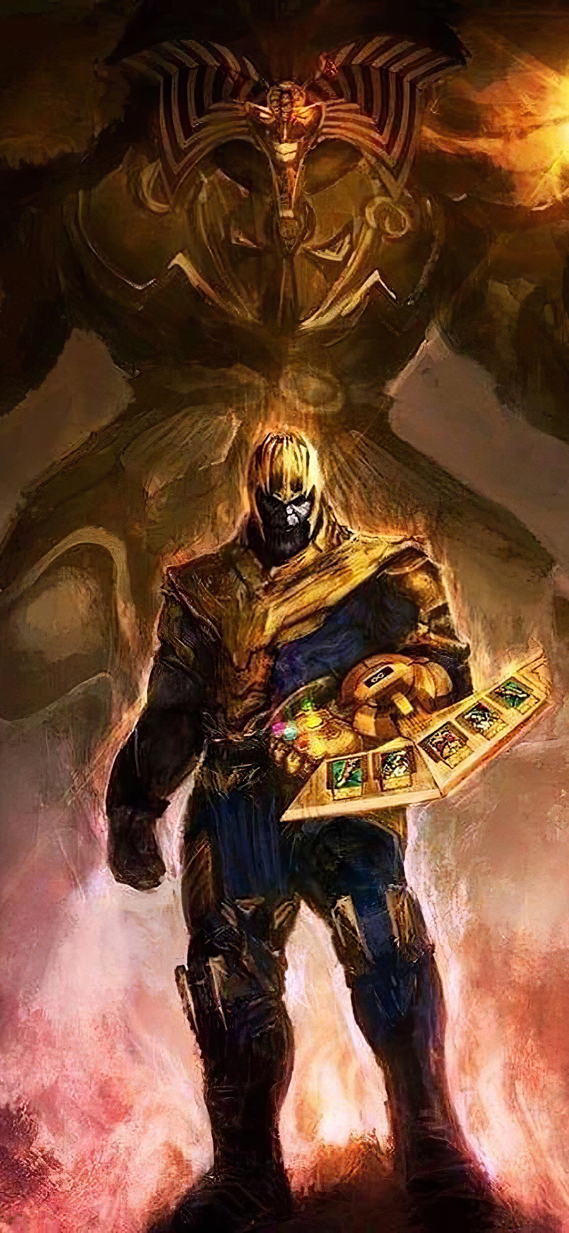 1125x2436 Thanos summons Exodia. This wallpaper is goated
