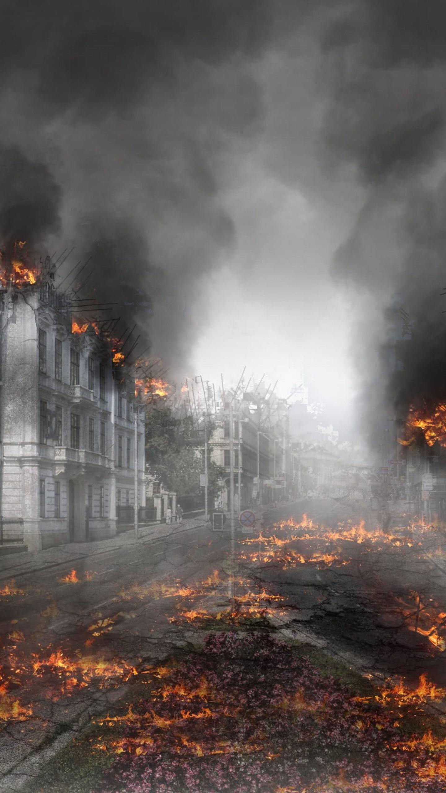 1440x2560 Wallpaper Burned Down City, Armageddon, Destruction • Wallpaper For You