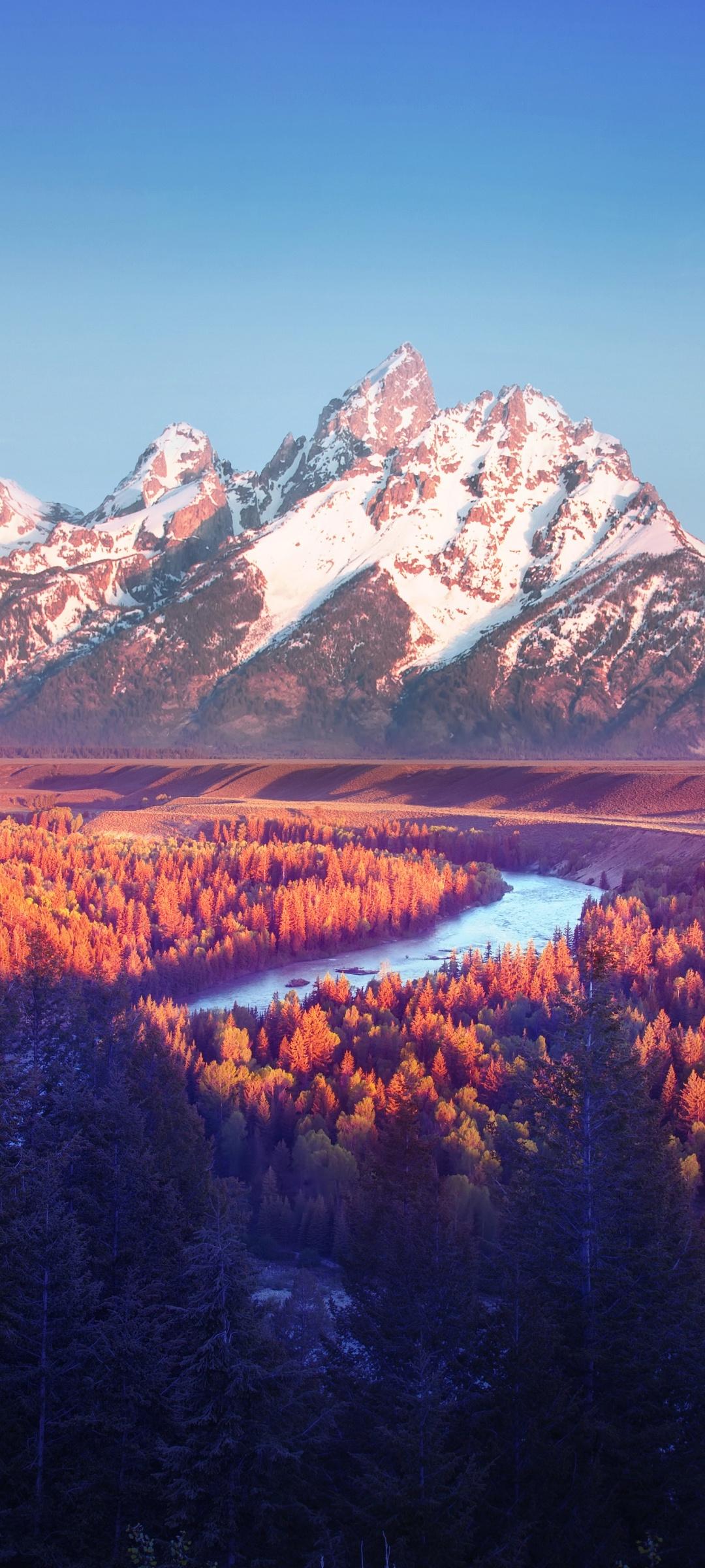 1080x2400 Grand Teton National Park Wallpaper 4K, Snake River, Wyoming, USA, Sunrise, Nature