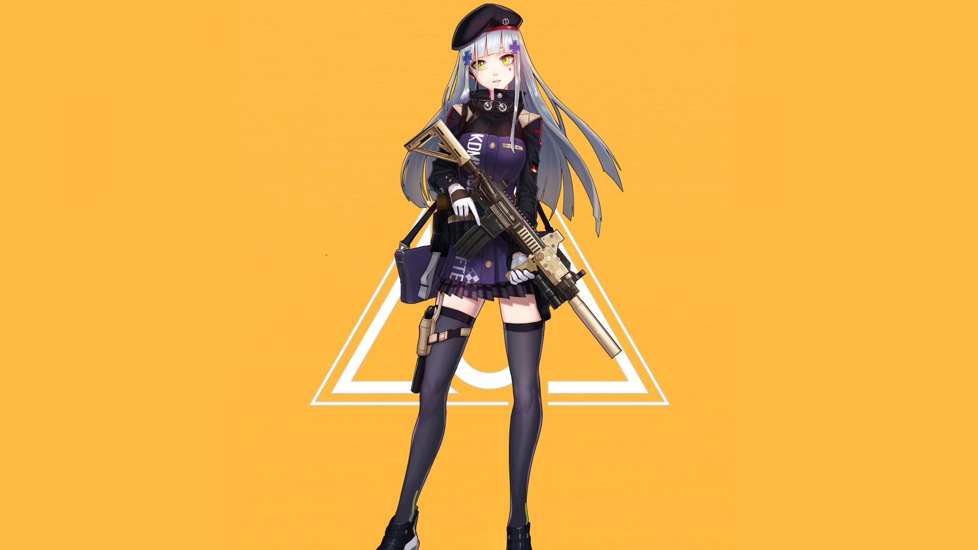 1920x1080 Girls Frontline HK416 With Background Of Yellow 4K 5K HD Games Wallpaper