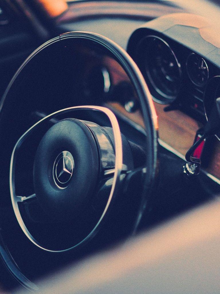 768x1024 Vintage Mercedes Benz Steering Wheel IPad Wallpaper