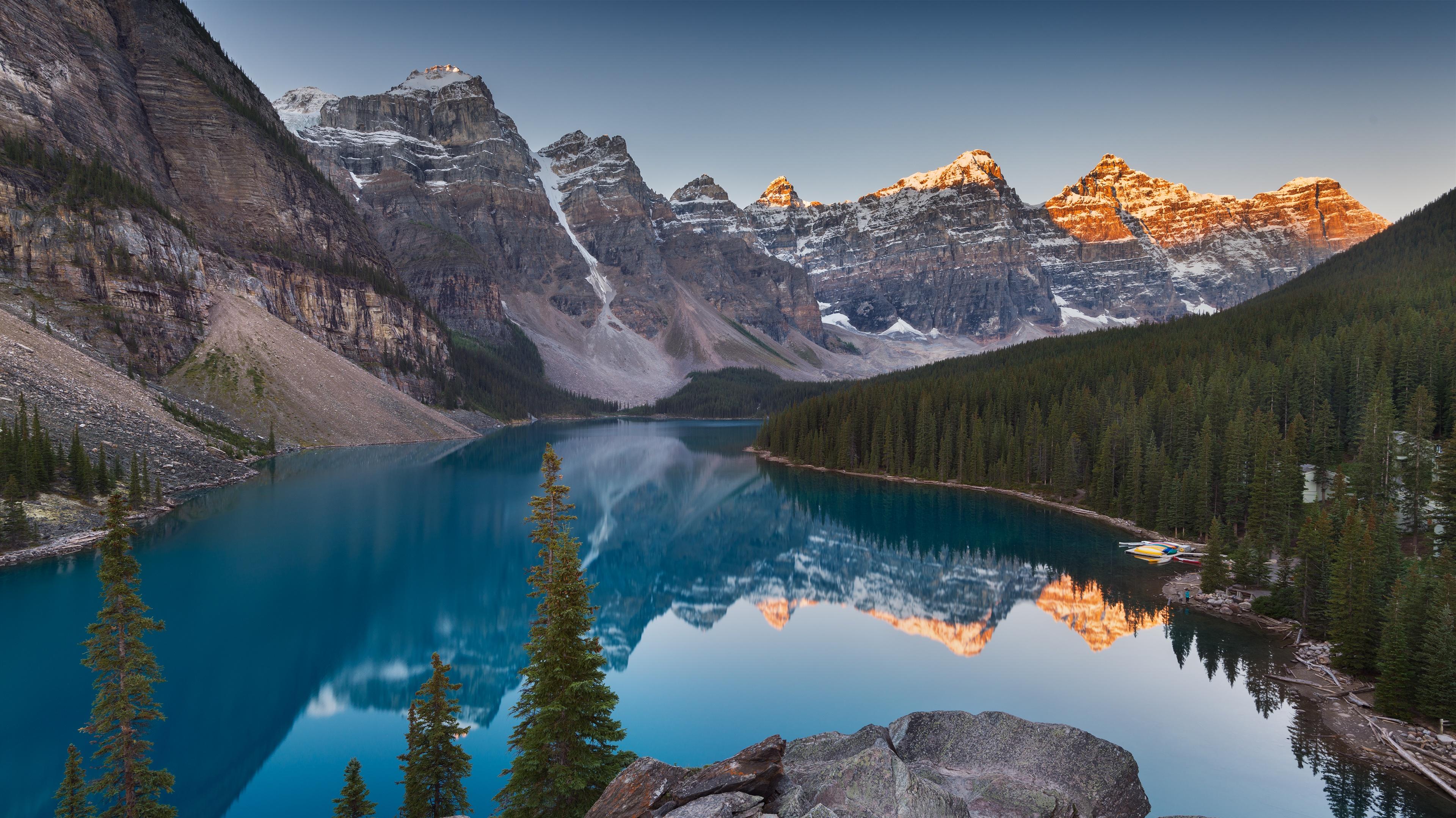 3840x2160 Moraine Lake Wallpaper 4K, Landscape, Sunrise, Mountains