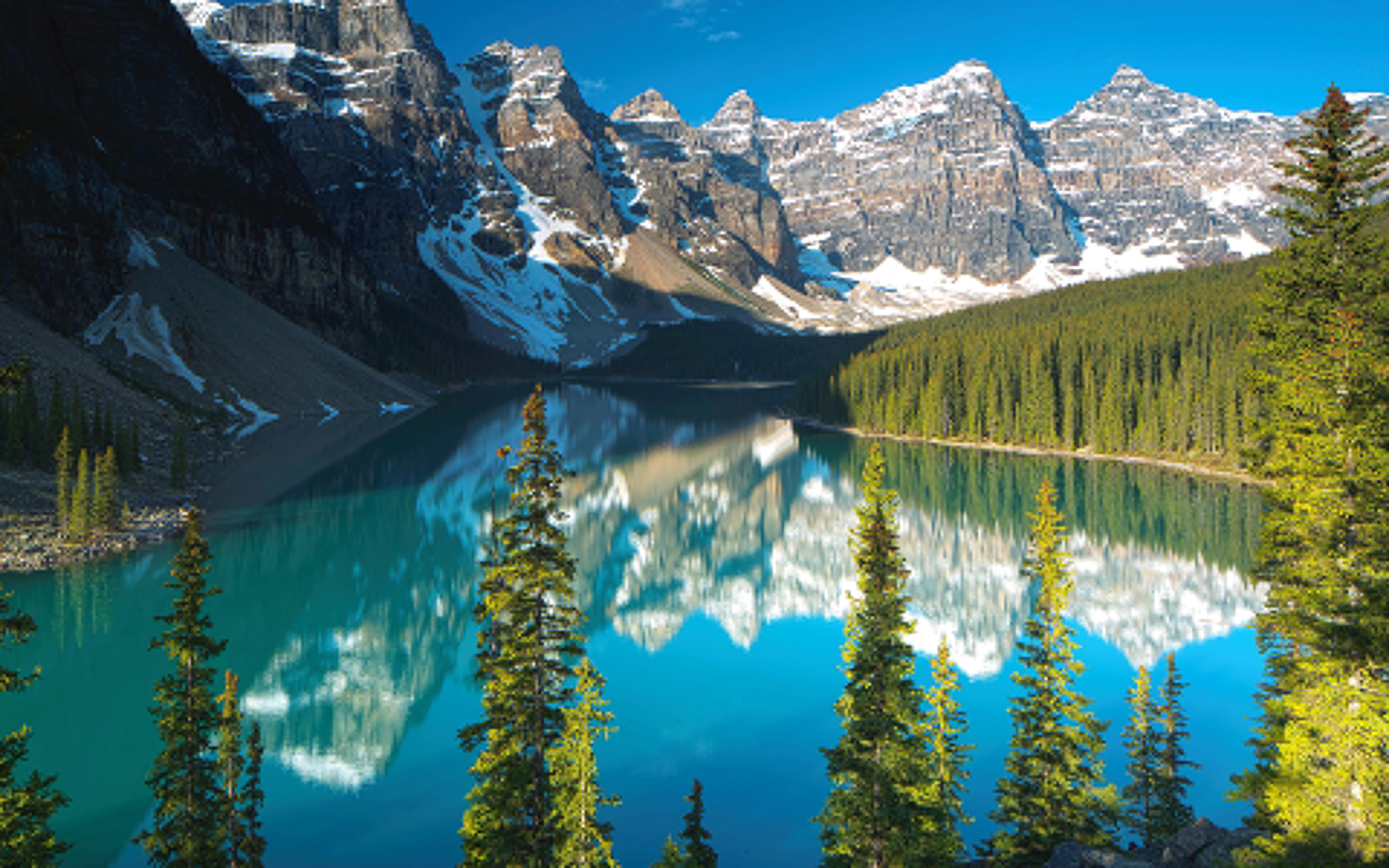 3840x2400 Download wallpaper 4k, Moraine Lake, summer, Banff National Park, blue lake, North America, mountains, Canada for desktop with resolution 3840x2400. High Quality HD picture wallpaper
