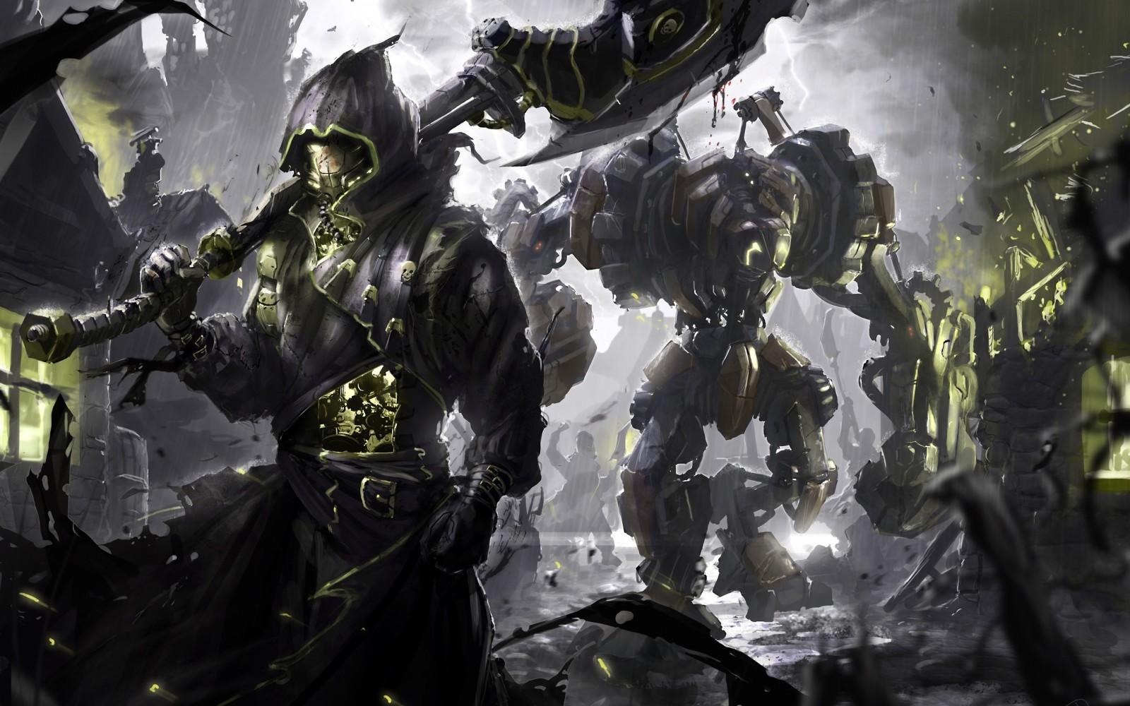 1600x1000 fantasy art, artwork, soldier, science fiction, mech, steampunk, warrior, screenshot, mecha, computer wallpaper, pc game High quality walls