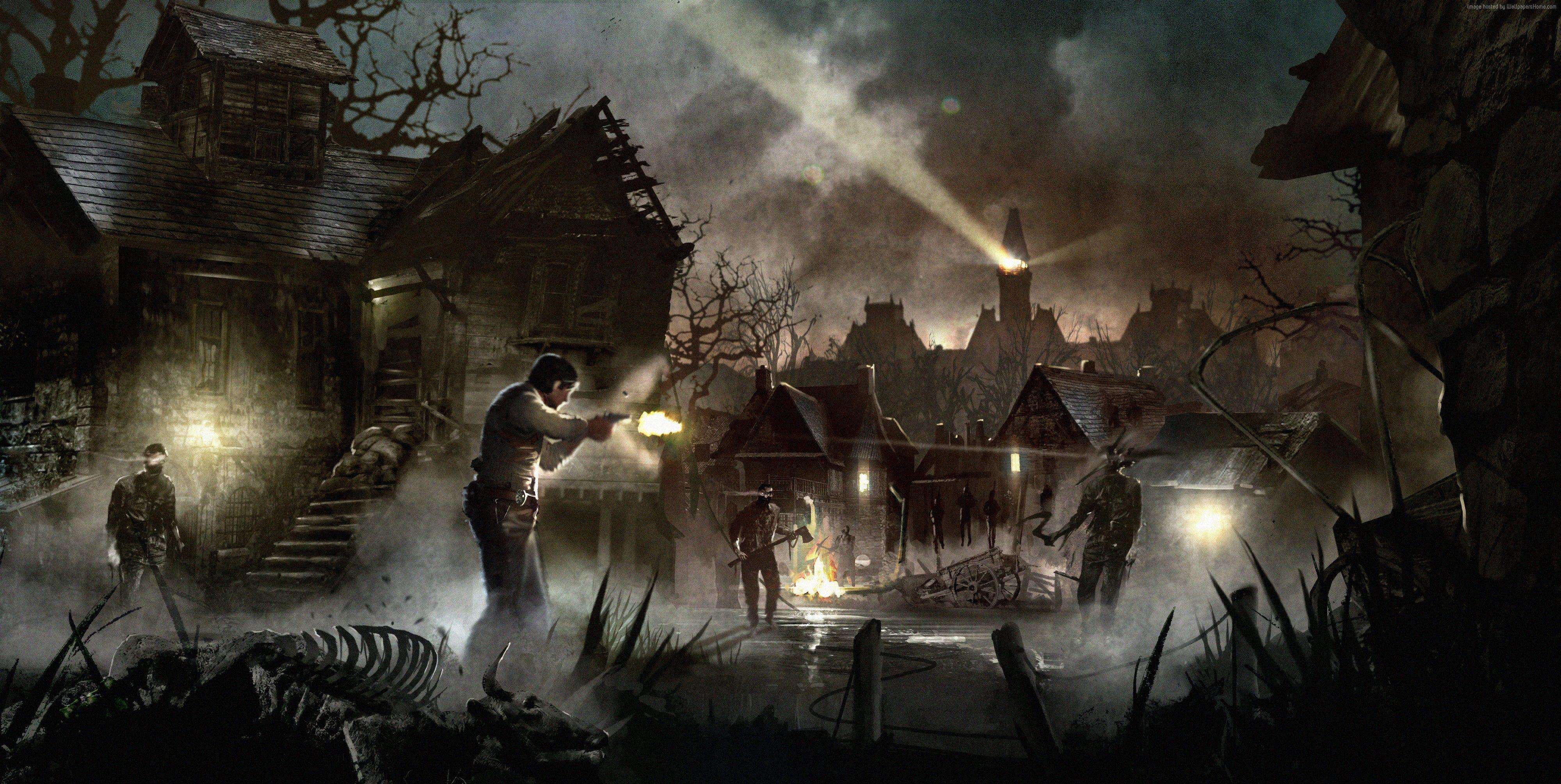 4000x2010 #Evil Within, #village, #game, #The Evil Within, #lighthouse, #survival horror, #zombie, #firing, #Mikami. Mocah.org HD Wallpaper