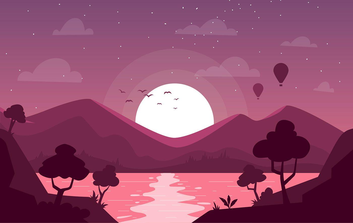 1400x885 Gallery 62578767 Vector Landscape Design Set. Art Wallpaper, Landscape Design Drawings, Landscape Illustration