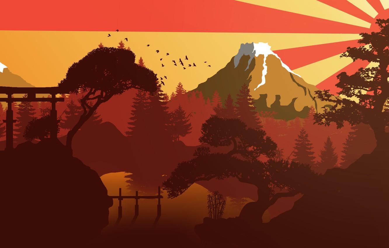 1332x850 Free download Wallpaper Japan Art Illustration Flat Environments Yannick [1332x850] for your Desktop, Mobile & Tablet. Explore Japanese Design Wallpaper. Japanese Wallpaper, Japanese Wallpaper, Japanese Tattoo Wallpaper
