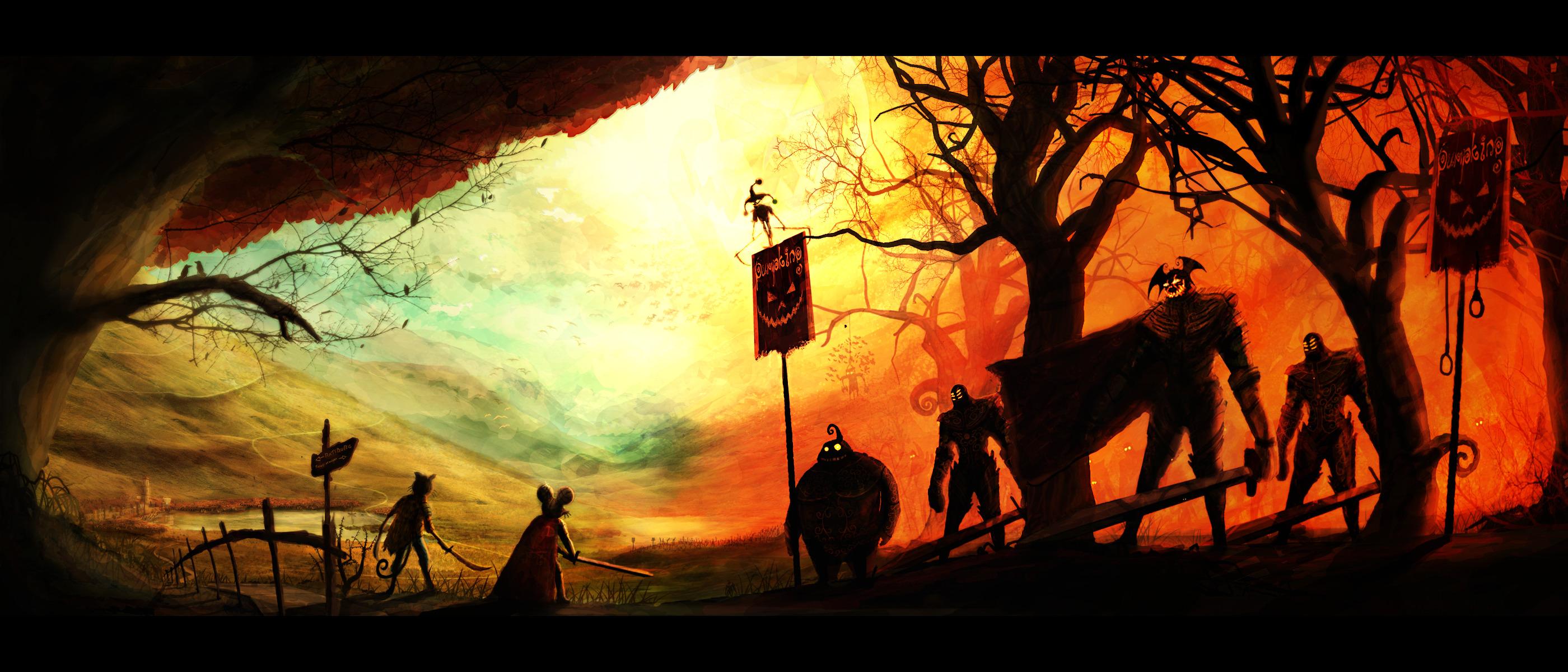 2800x1200 Halloween, Digital art Wallpaper HD / Desktop and Mobile Background