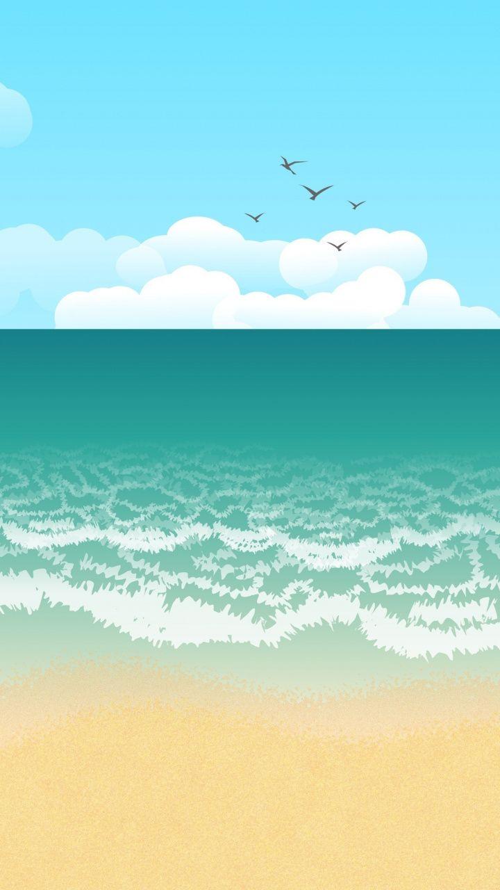 720x1280 Beach, sea waves, minimal, digital art, 720x1280 wallpaper. Android wallpaper, iPhone homescreen wallpaper, Homescreen wallpaper