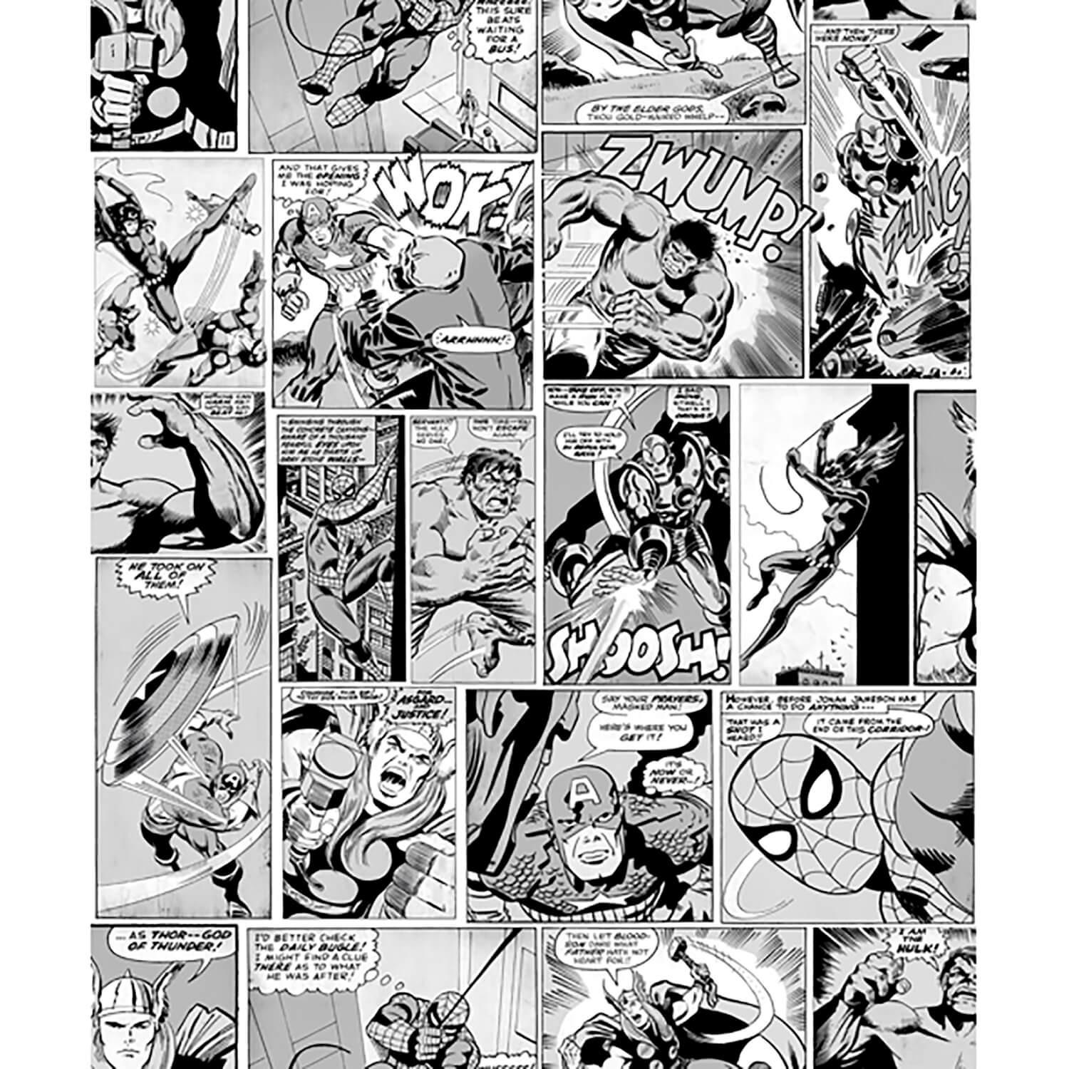 1500x1500 Muriva Marvel Comic Strip Wallpaper, Black & White