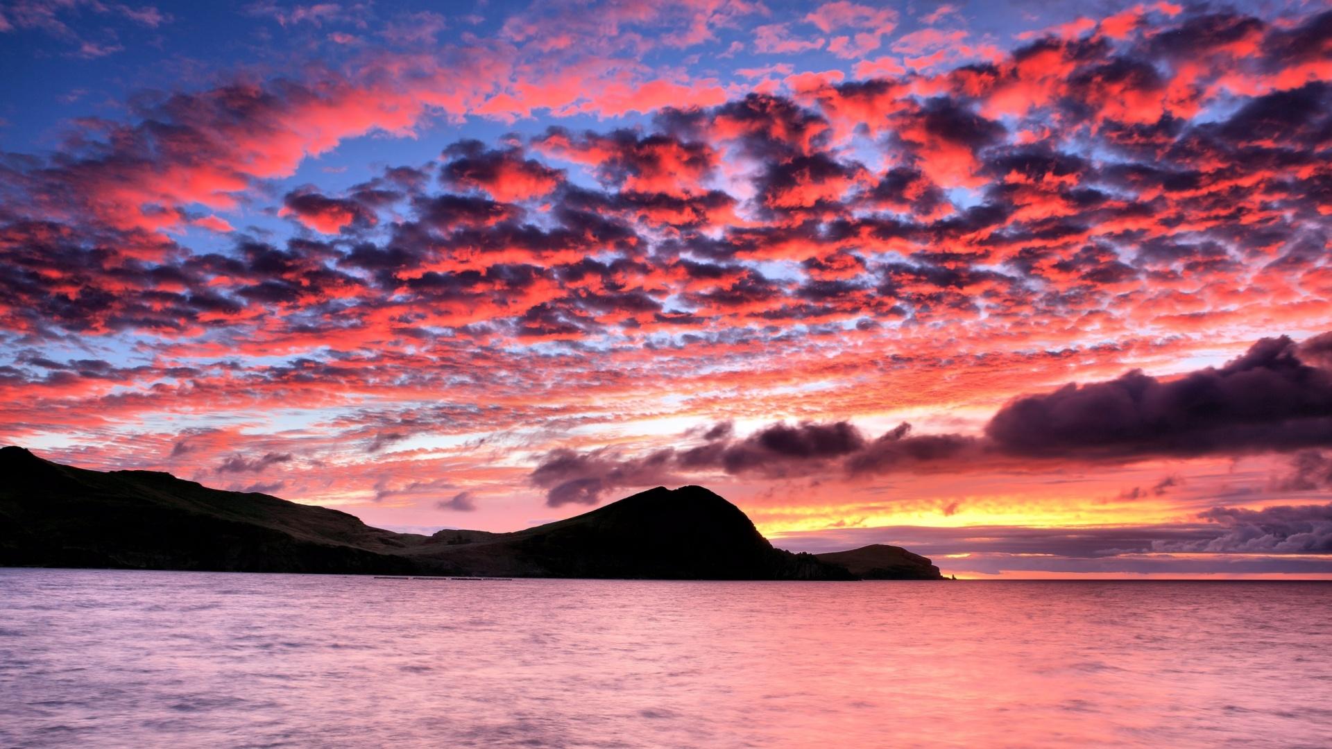1920x1080 Pink Clouds Sea & Mountains desktop PC and Mac wallpaper