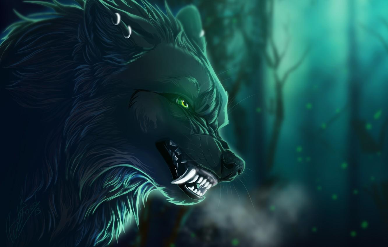 1332x850 Wallpaper look, branches, background, animal, wolf, art, mouth, fangs image for desktop, section животные