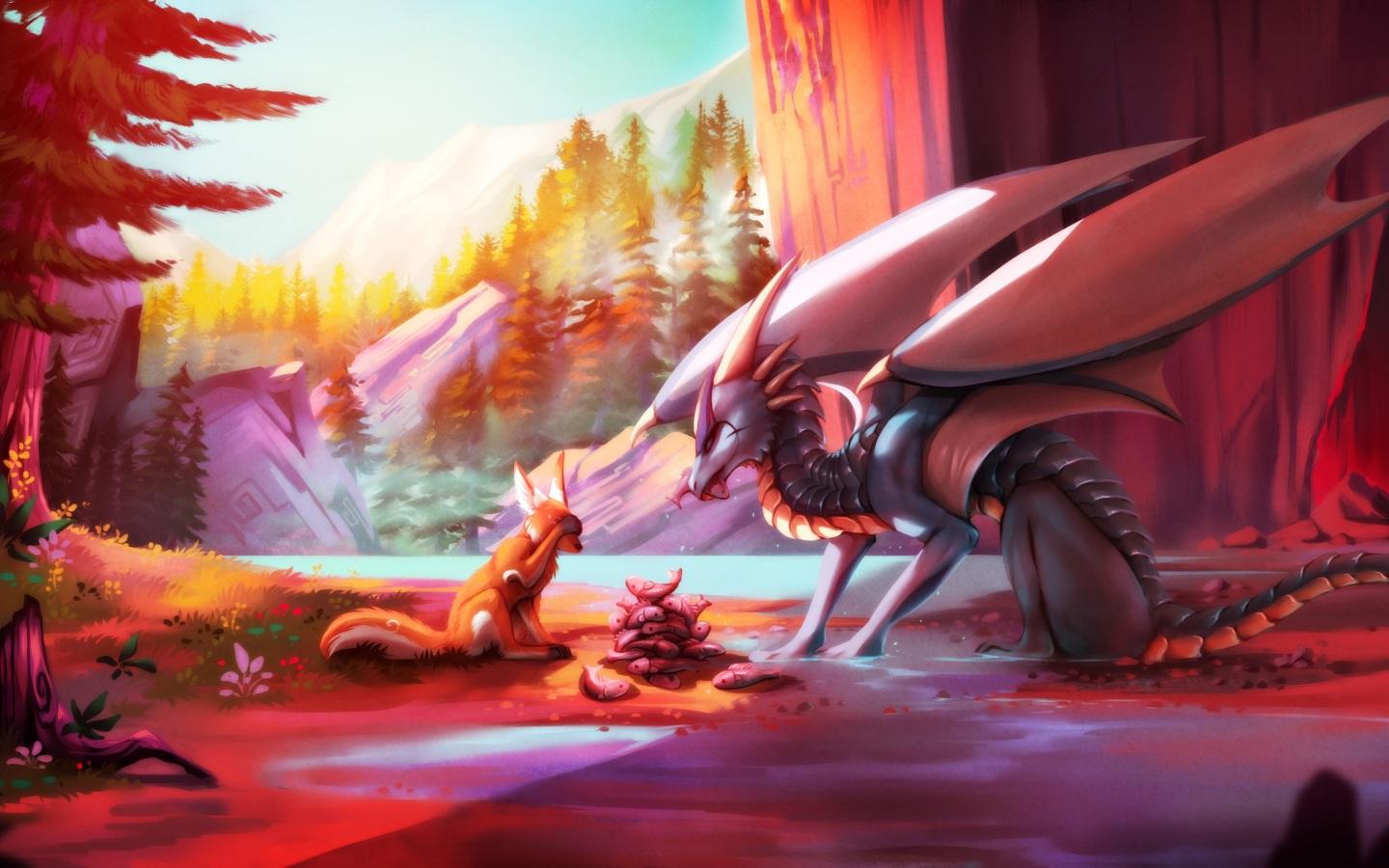 1440x900 Wallpaper 4k Dragon Wolf Drawings Painting Fantasy 4k Wallpaper