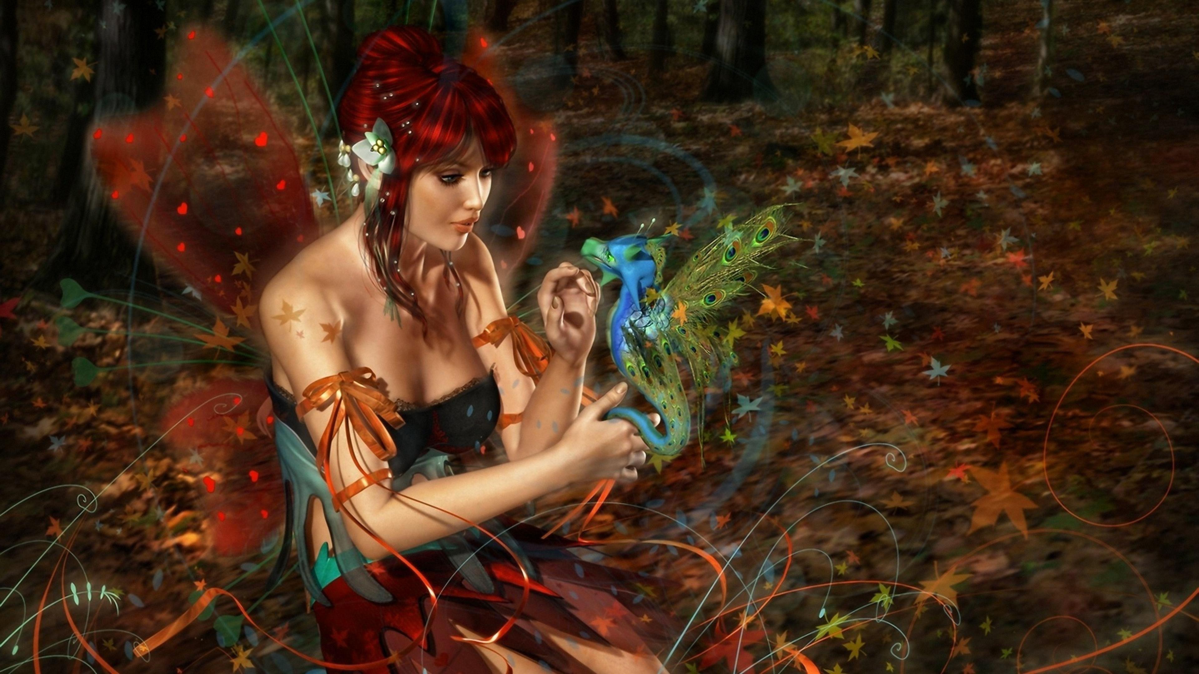 3840x2160 Fantasy Autumn Fairy Wallpaper