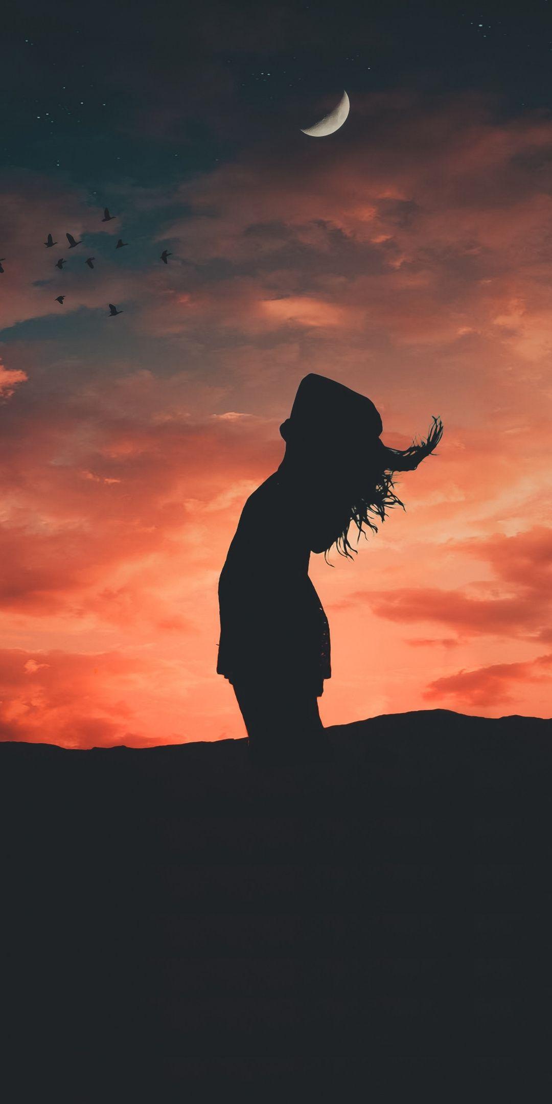 1080x2160 Sunset Girl Image Wallpaper