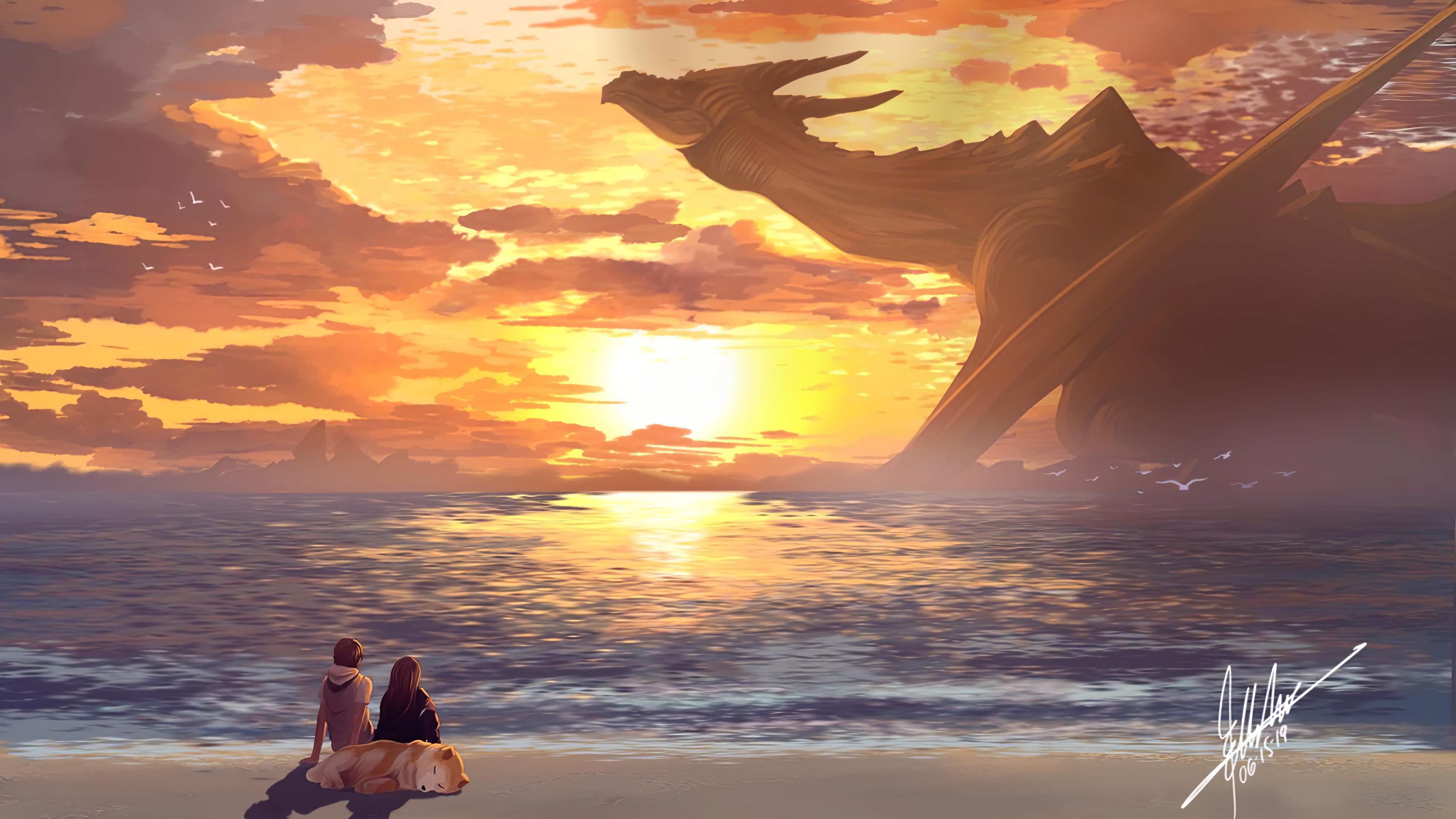 5120x2880 Colossal Dragon Beach Relaxing 5k, HD Artist, 4k Wallpaper, Image, Background, Photo and Picture