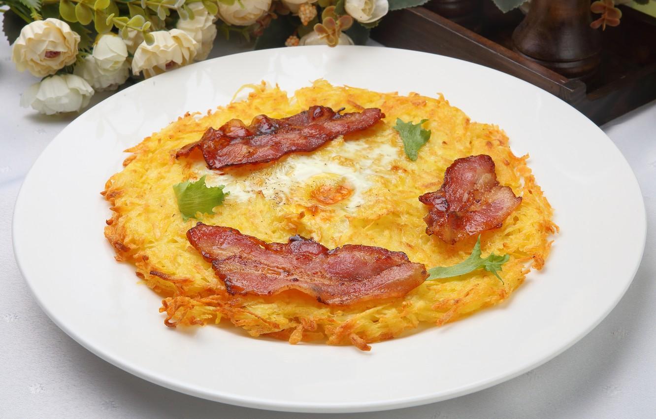 1332x850 Wallpaper bacon, potatoes, pancakes image for desktop, section еда