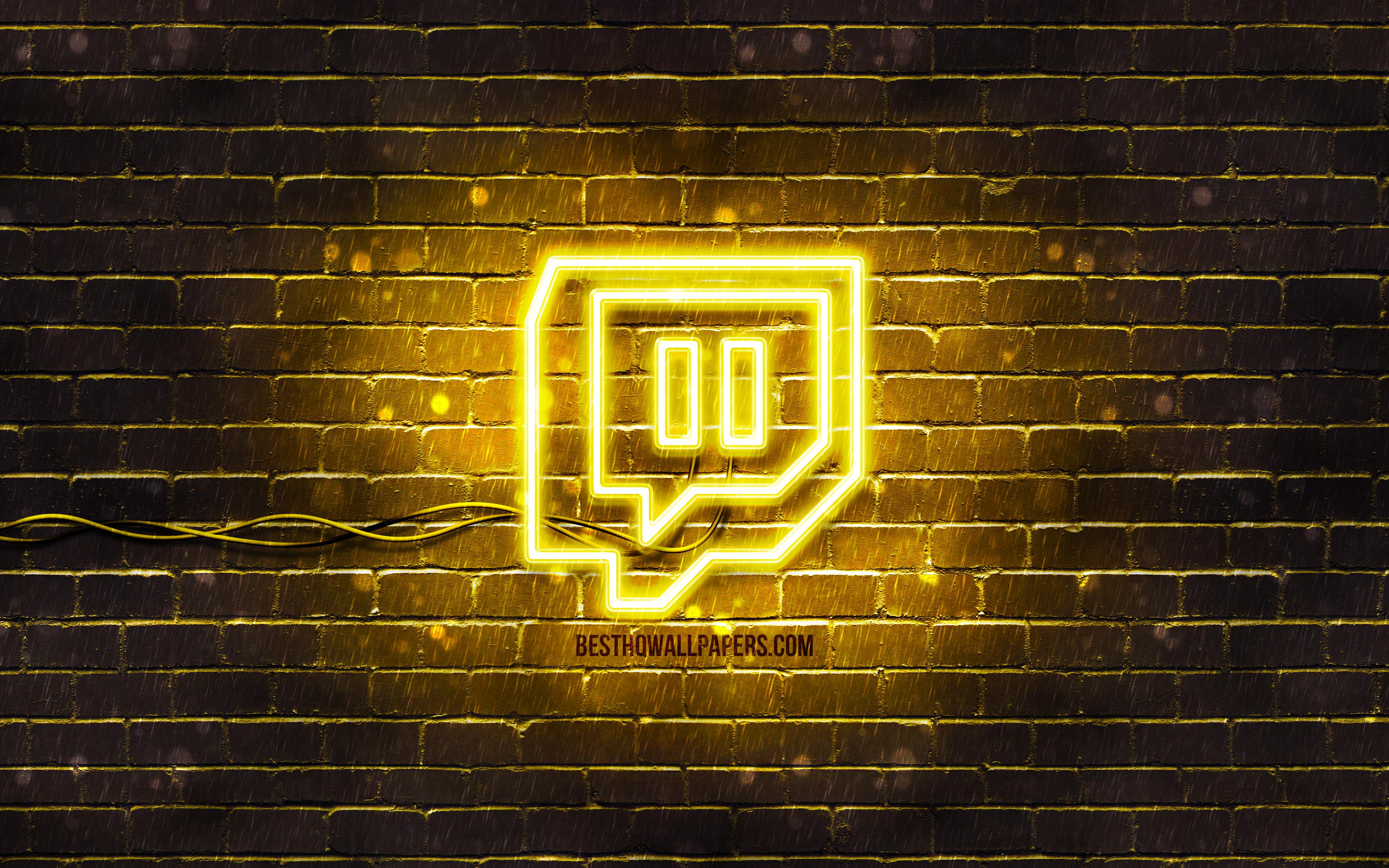 3840x2400 Download wallpaper Twitch yellow logo, 4k, yellow brickwall, Twitch logo, social networks, Twitch neon logo, Twitch for desktop with resolution 3840x2400. High Quality HD picture wallpaper