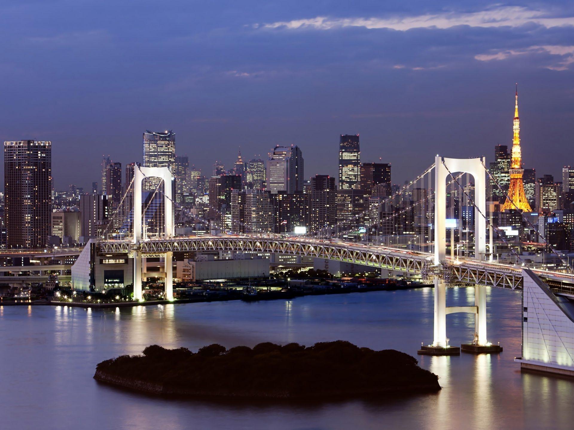 1920x1440 Rainbow Bridge Suspension Bridge In Tokyo Bay, Japan Desktop HD Wallpaper 3840x2400 :