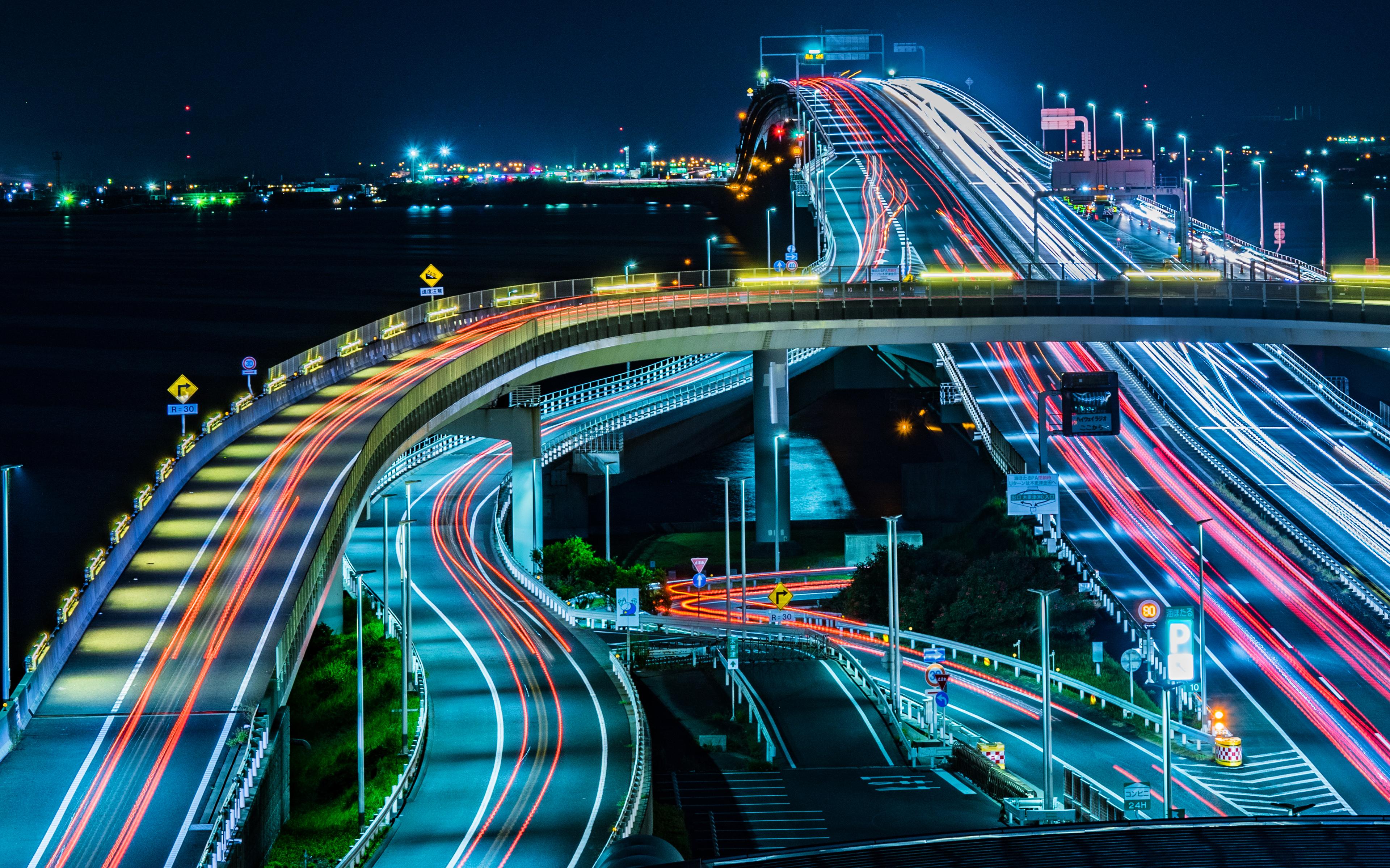 3840x2400 Download Wallpaper Tokyo Bay Aqua Line, 4k, Traffic Lights, Highway, Tokyo, Asia, Japanese Landmarks, Japan For Desktop With Resolution 3840x2400. High Quality HD Picture Wallpaper