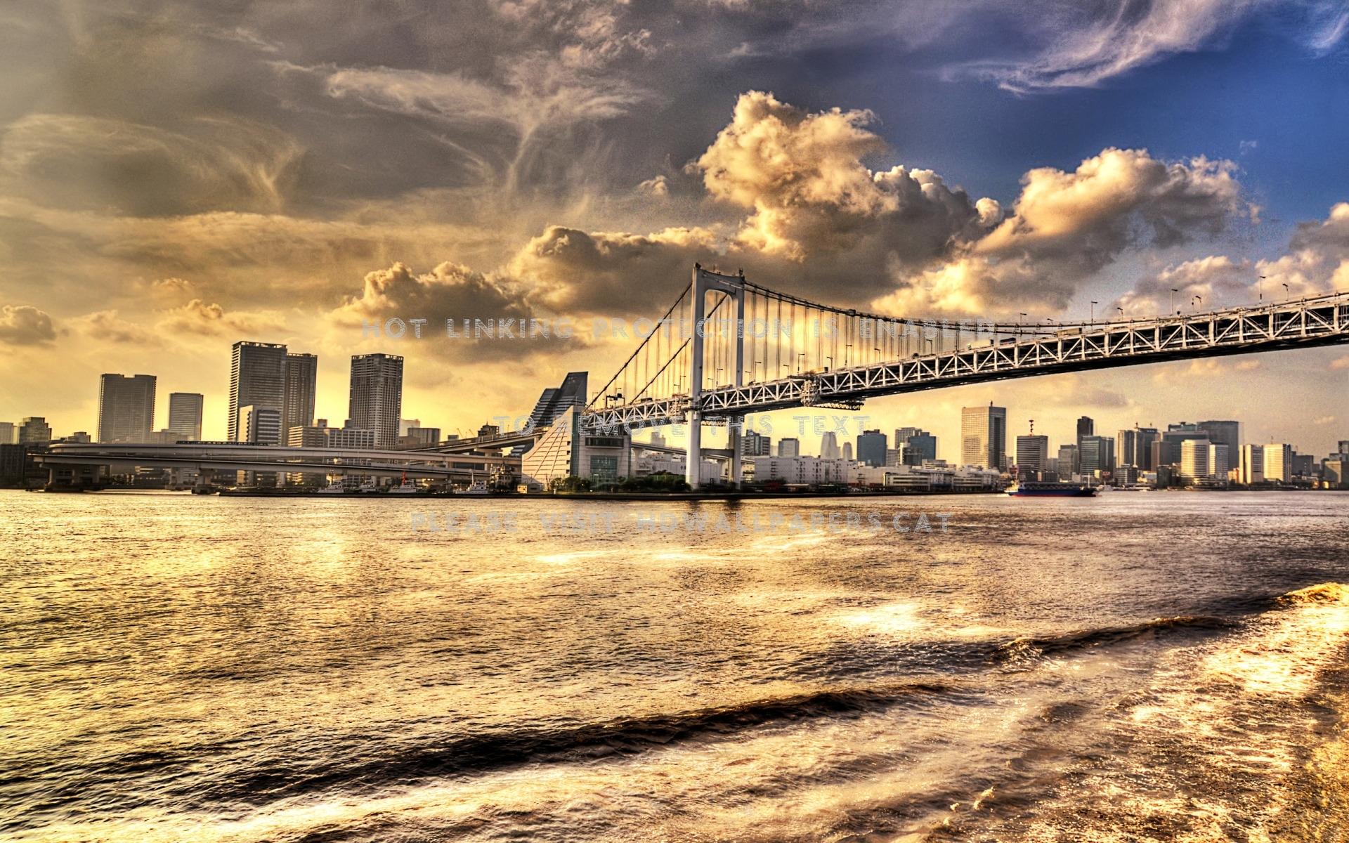 1920x1200 rainbow bridge tokyo bay hdr clouds city