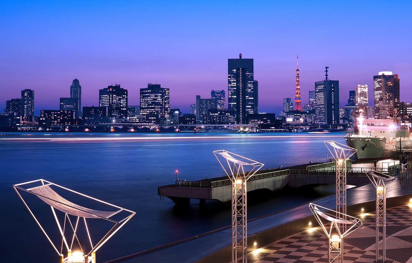 1332x850 Wallpaper the sky, night, lights, building, tower, home, skyscrapers, excerpt, Japan, lighting, Tokyo, Bay, Tokyo, Japan, blue, megapolis image for desktop, section город