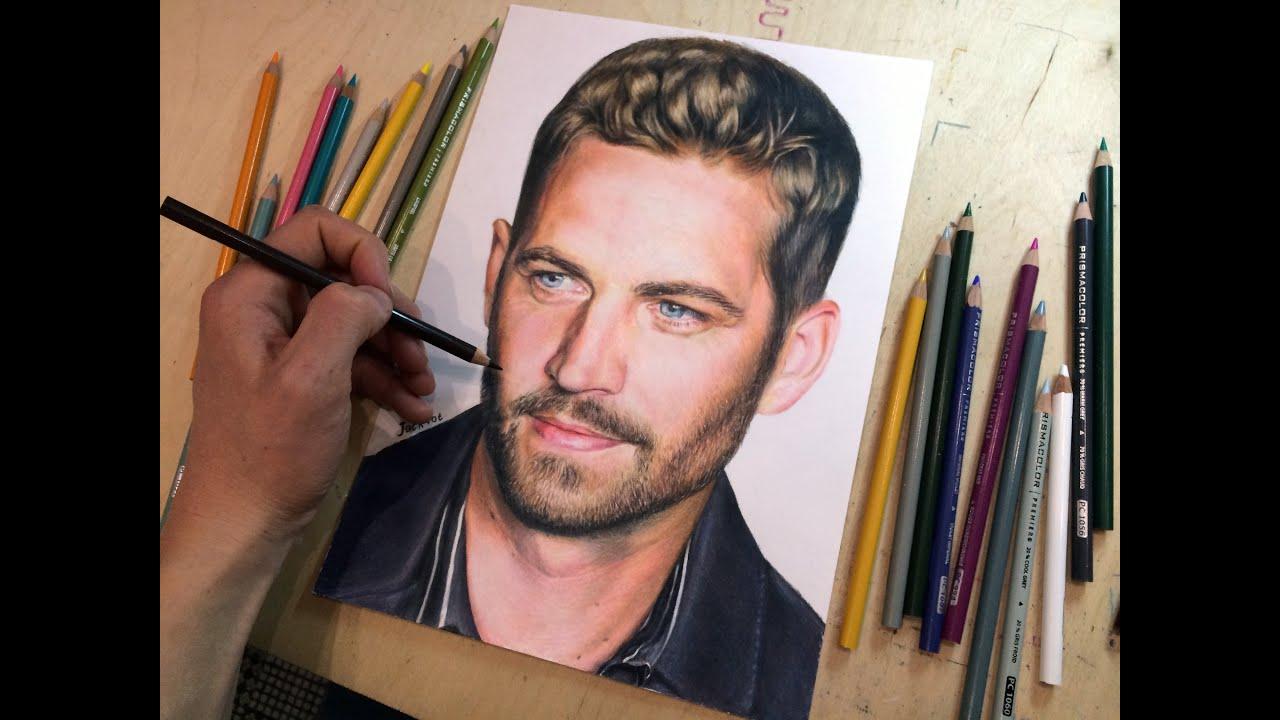 1280x720 Colored Pencil Drawing Of Paul Walker. Time Lapse Video