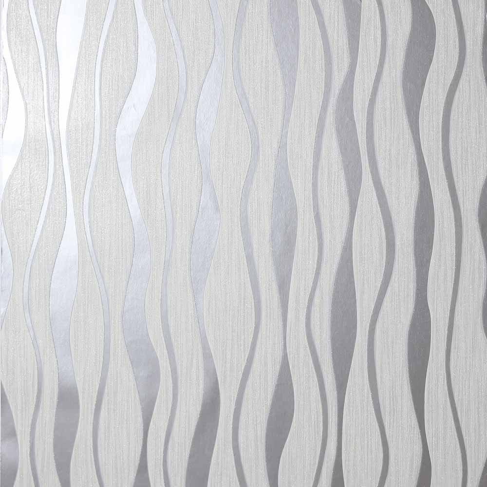 1000x1000 Arthouse Metallic Wave Glitter Wallpaper White/ Silver