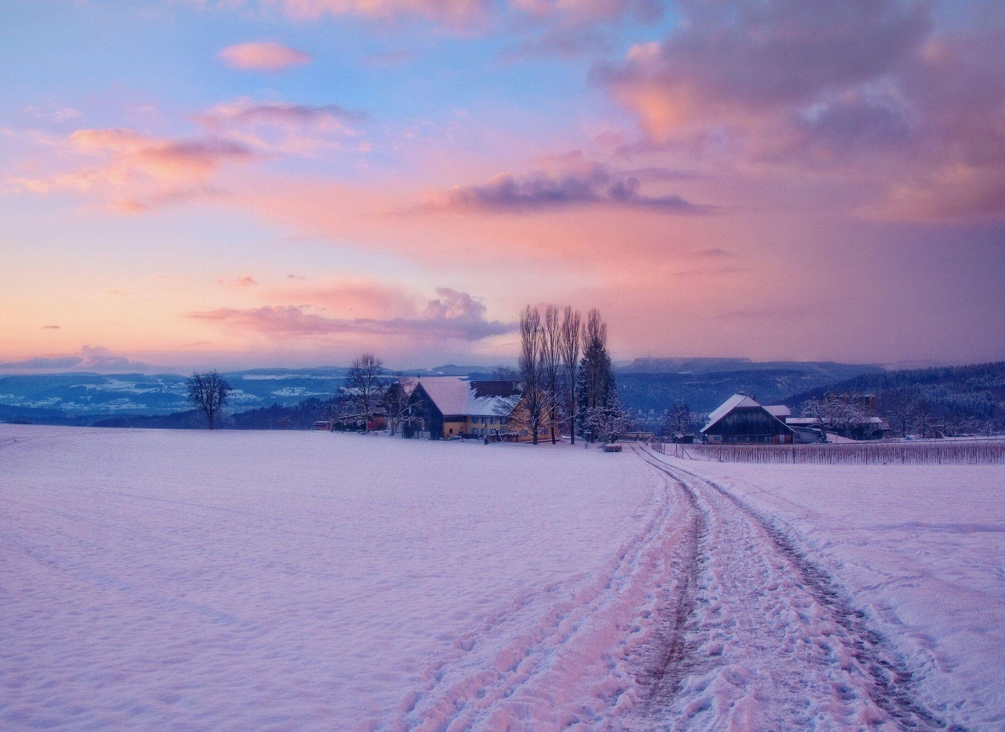 1976x1440 Beautiful Winter Farm Wallpaper Widescreen