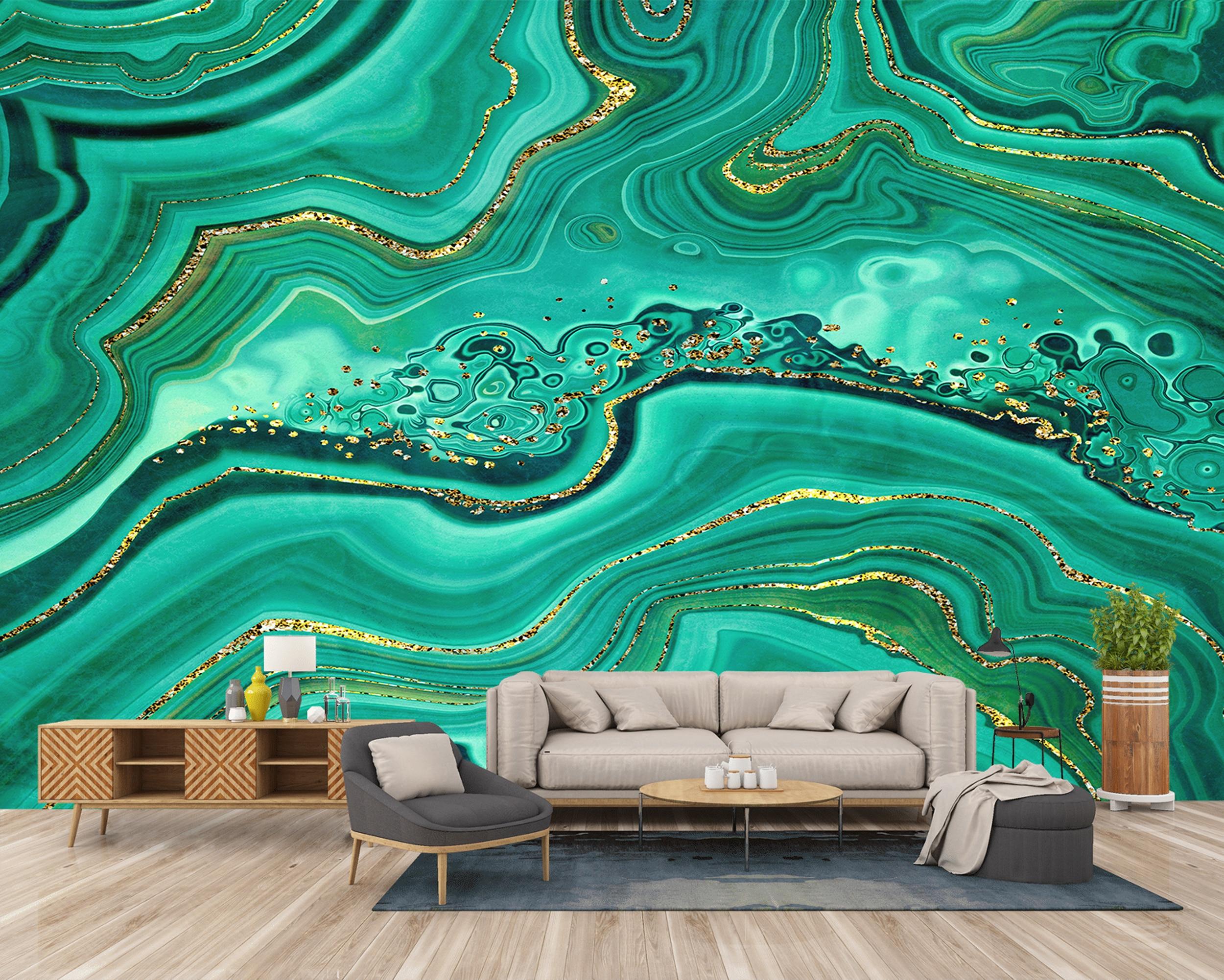 2500x2003 Faux Stone Texture Malachite Green Agate Jasper Marble With Gold Glitter Veins 3D Digital Print Wallpaper Wall Decor. Wallpaper