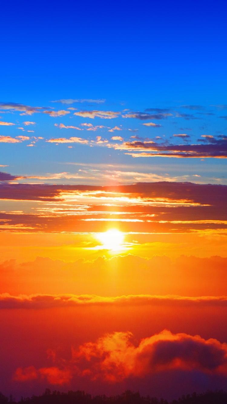 750x1334 Awesome Sunset Blue Orange Red Free Download Peizaji Wallpaper for Phones