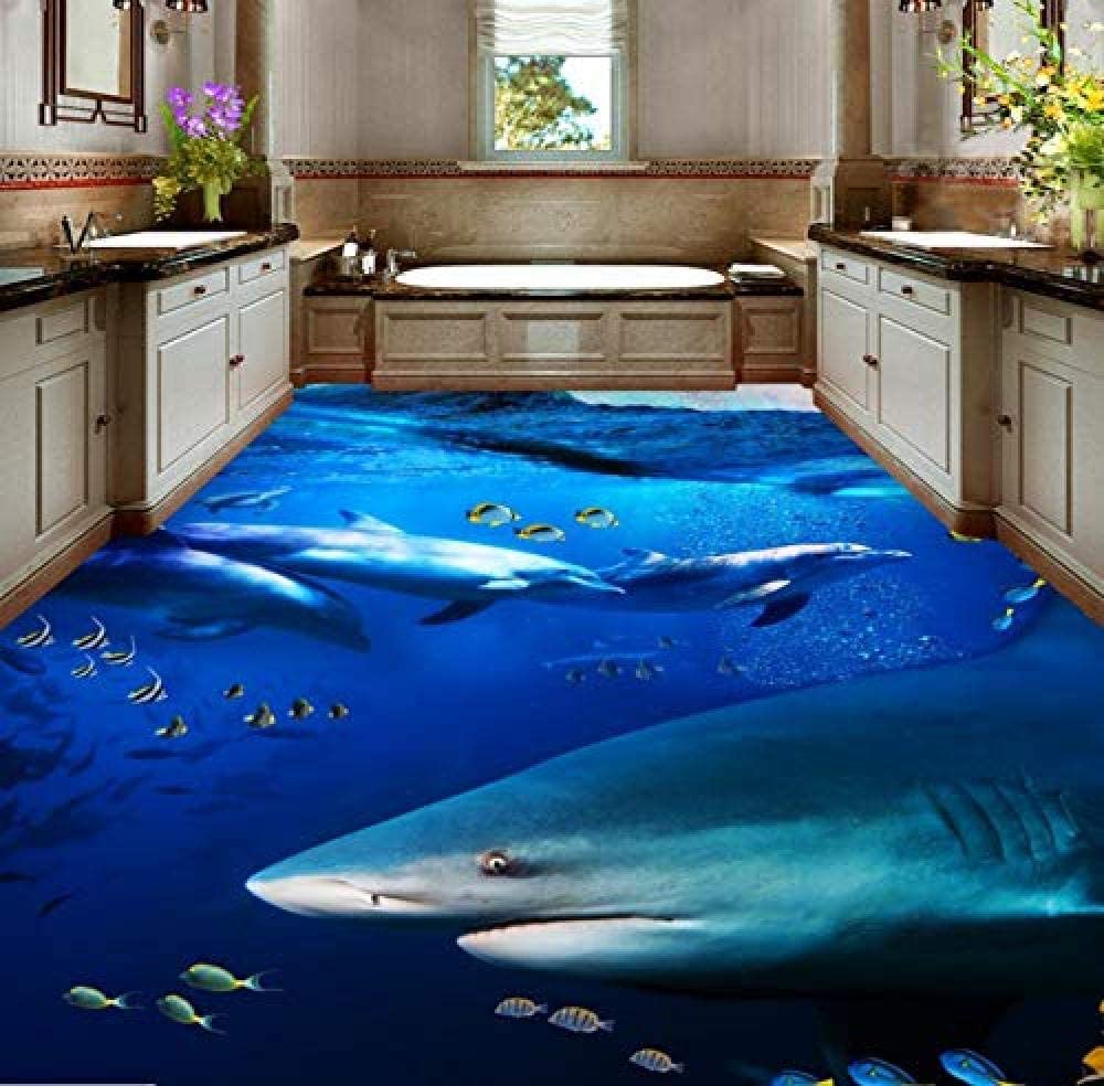 1000x984 FSLUCKY Aesthetic Wallpaper Ocean Shark Dolphin Toilet Bedroom 3D Floor Waterproof Living Room Bathroom Kitchen 3D Flooring Mural E : Amazon.co.uk: DIY & Tools