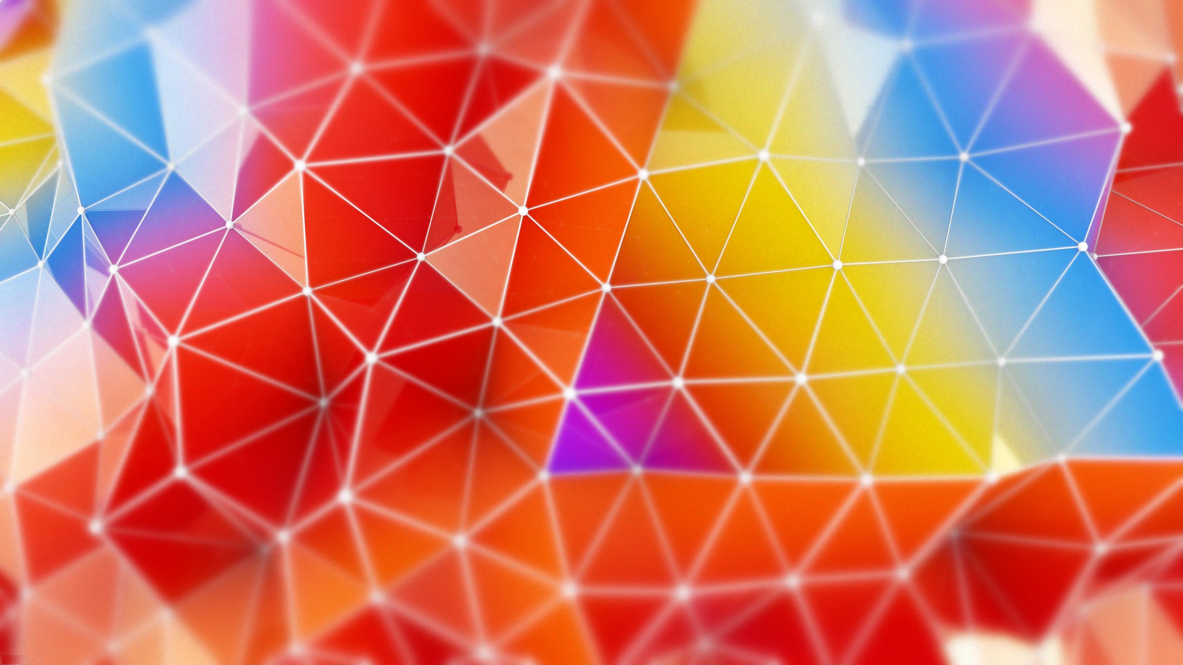 3840x2160 Wallpaper polygon, 4k, 5k wallpaper, orange, red, blue, background, OS