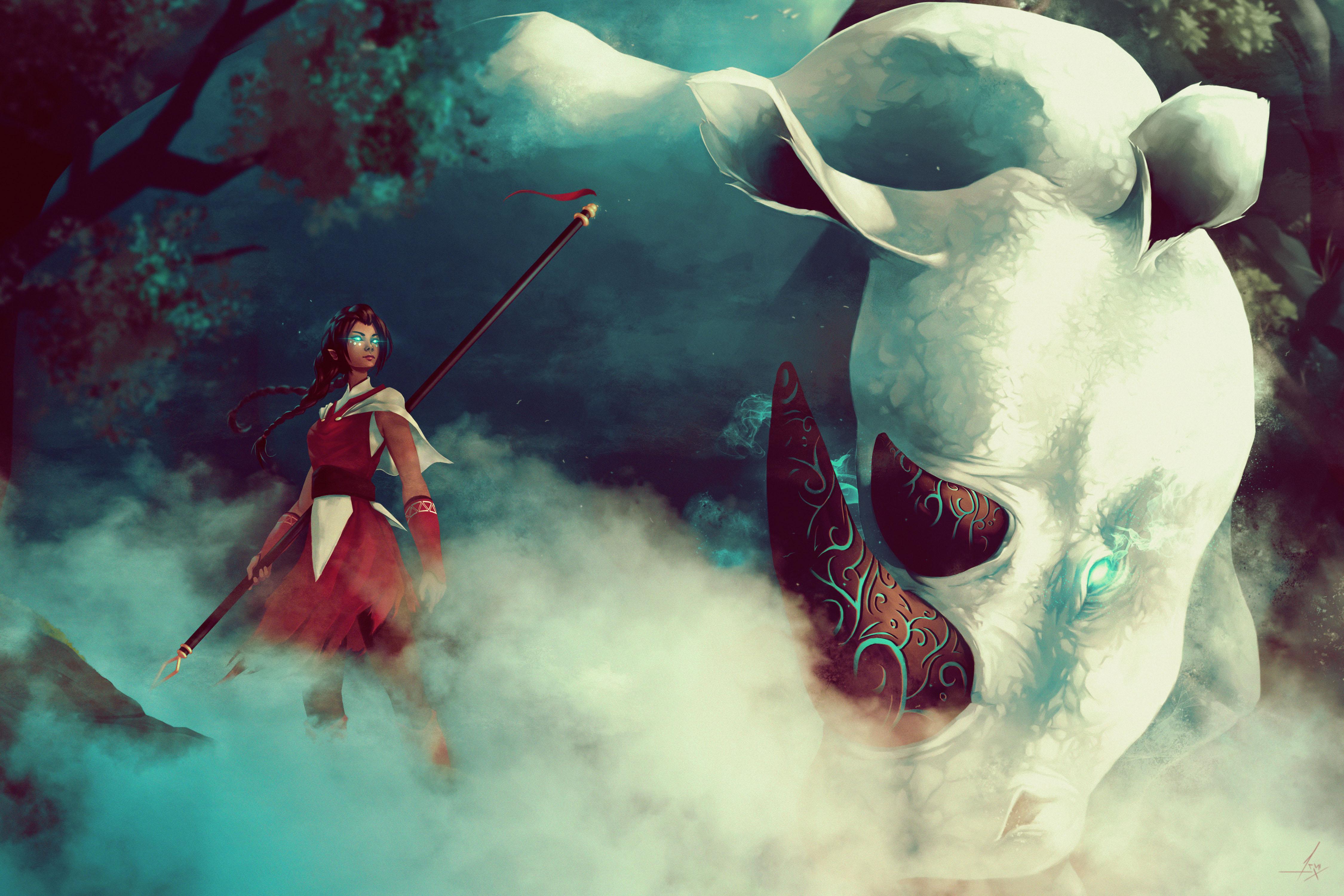 4500x3000 Girl Rhino Spirit Woman Warrior Artwork, HD Artist, 4k Wallpaper, Image, Background, Photo and Picture