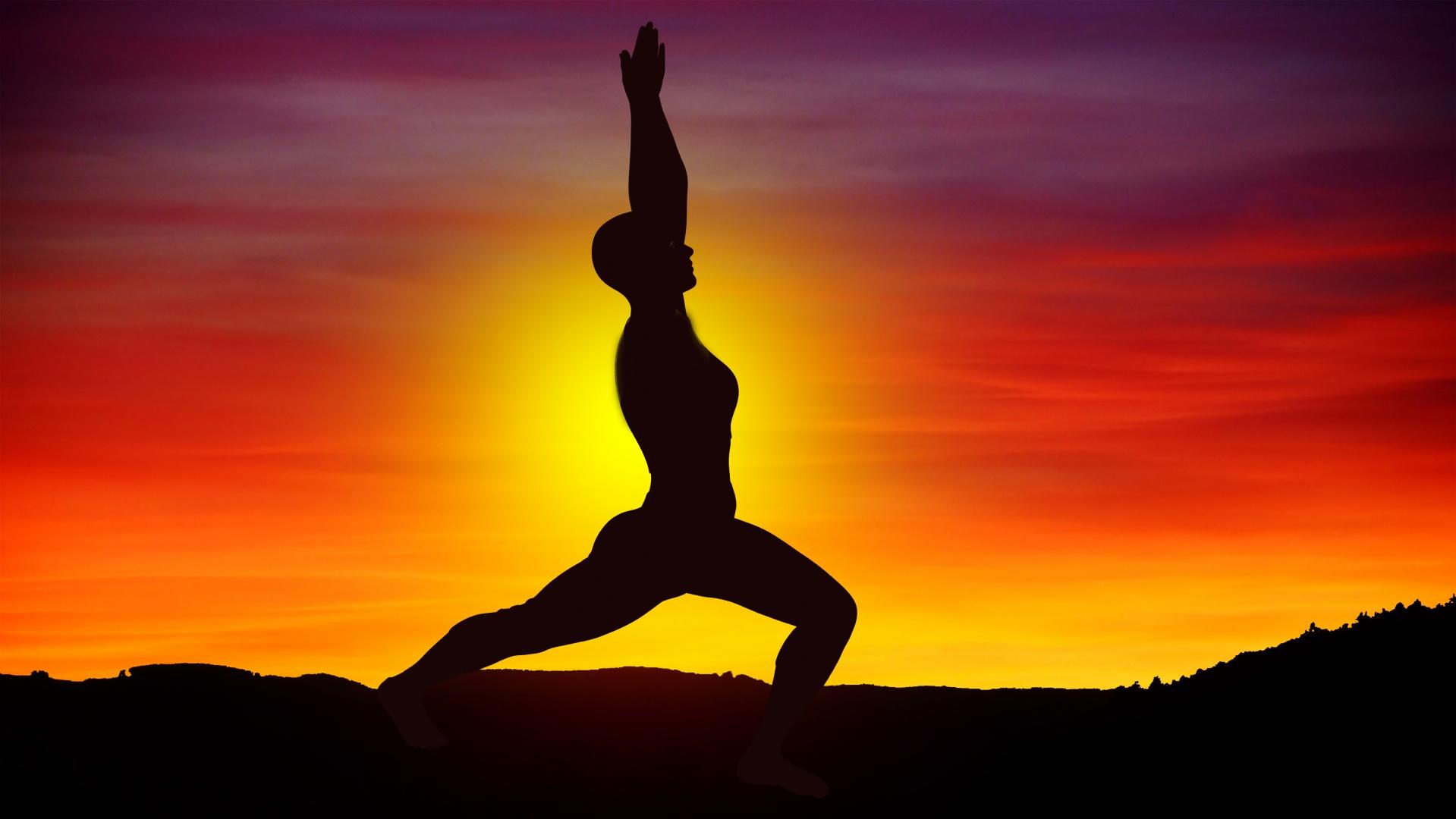 1919x1080 Download free photo of Yoga, woman, silhouette, sunset, meditation