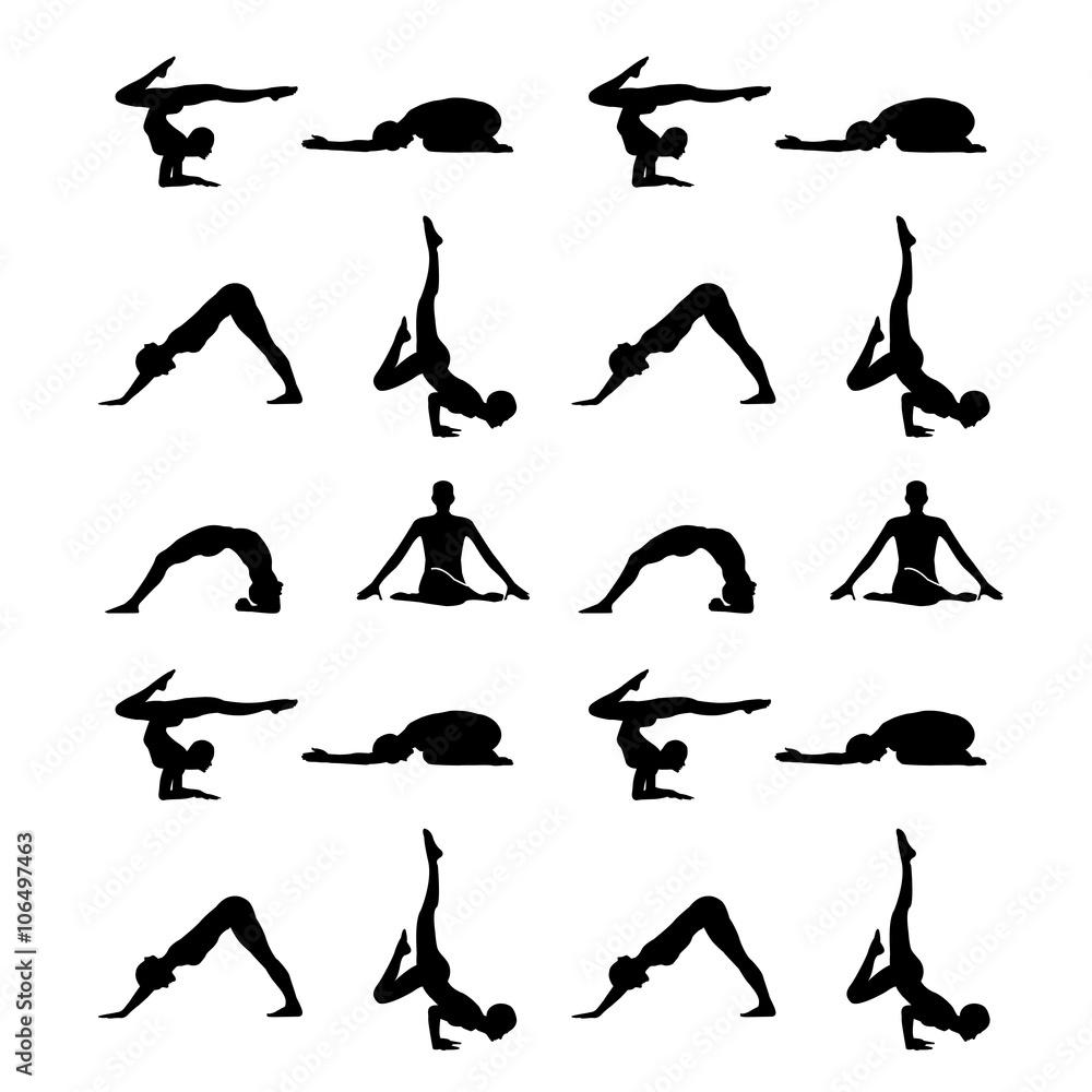 1000x1000 Yoga poses silhouette wallpaper Stock Vector