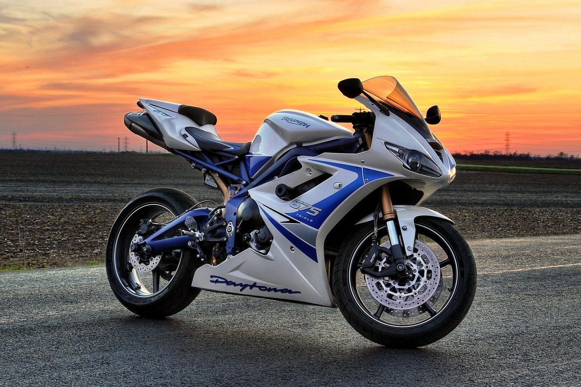 1920x1280 triumph daytona 675 white bike sunset daytona HD wallpaper