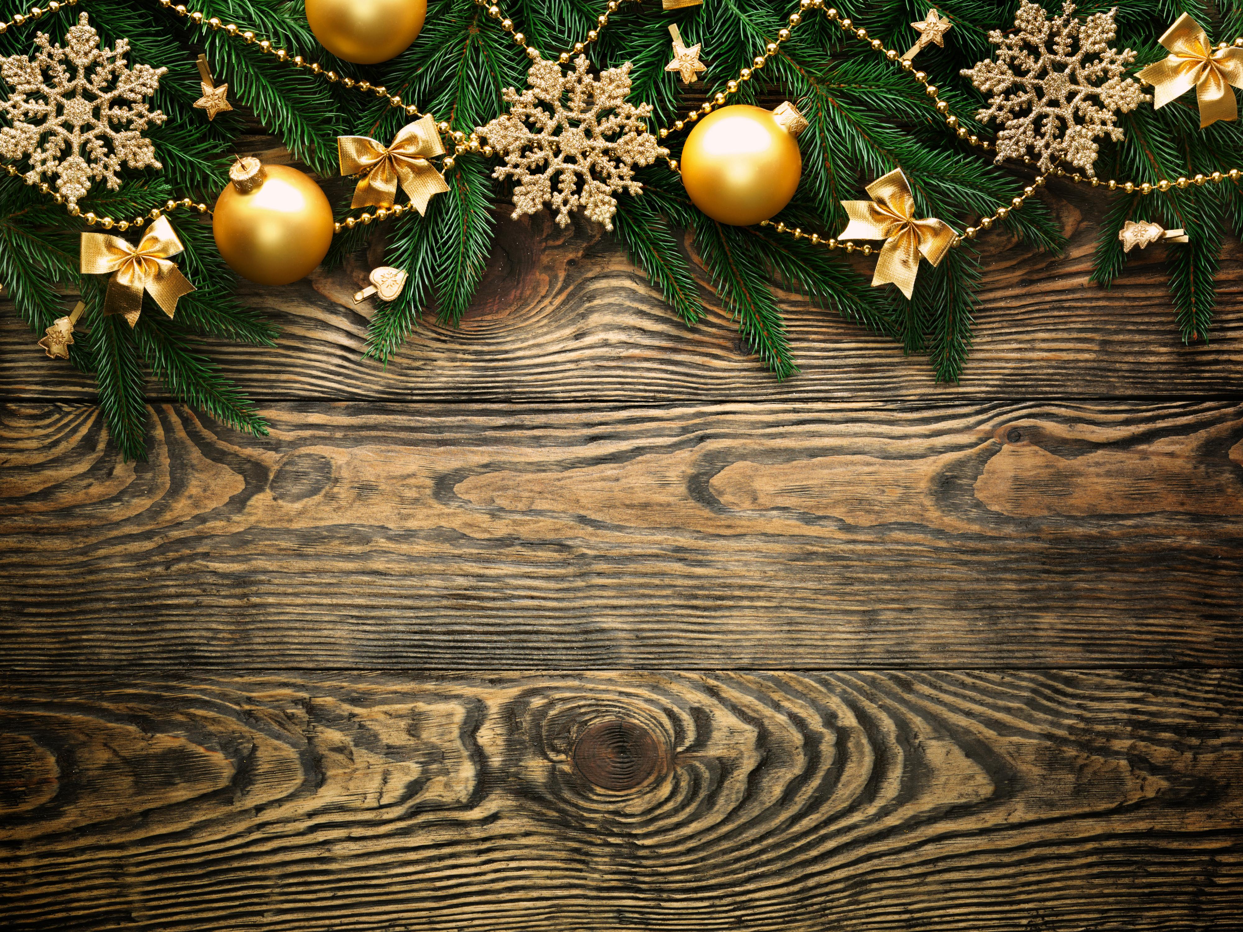 4000x3000 Wooden Christmas Background with Gold Ornaments​-Quality Free Image and Transparent PNG Clipart