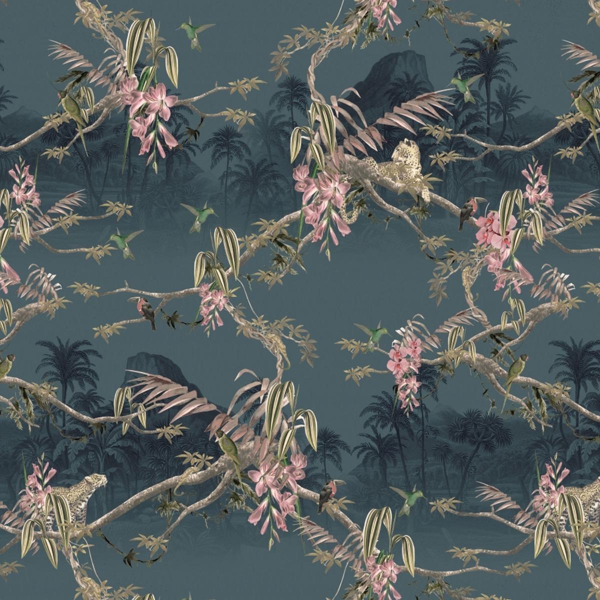 1200x1200 Ted's Enchanted Collection Hibiscus Wallpaper Navy Blue, Ted Baker 12473 A4 SAMPLE